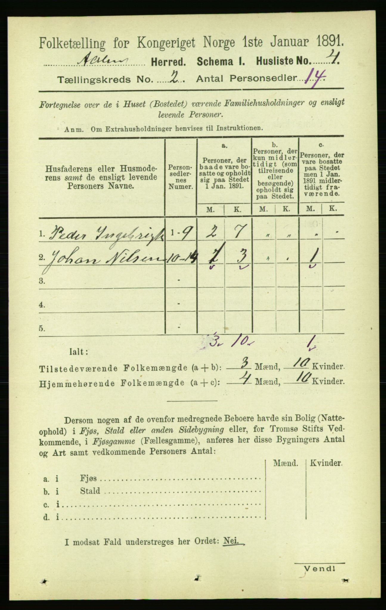 RA, 1891 census for 1644 Ålen, 1891, p. 330