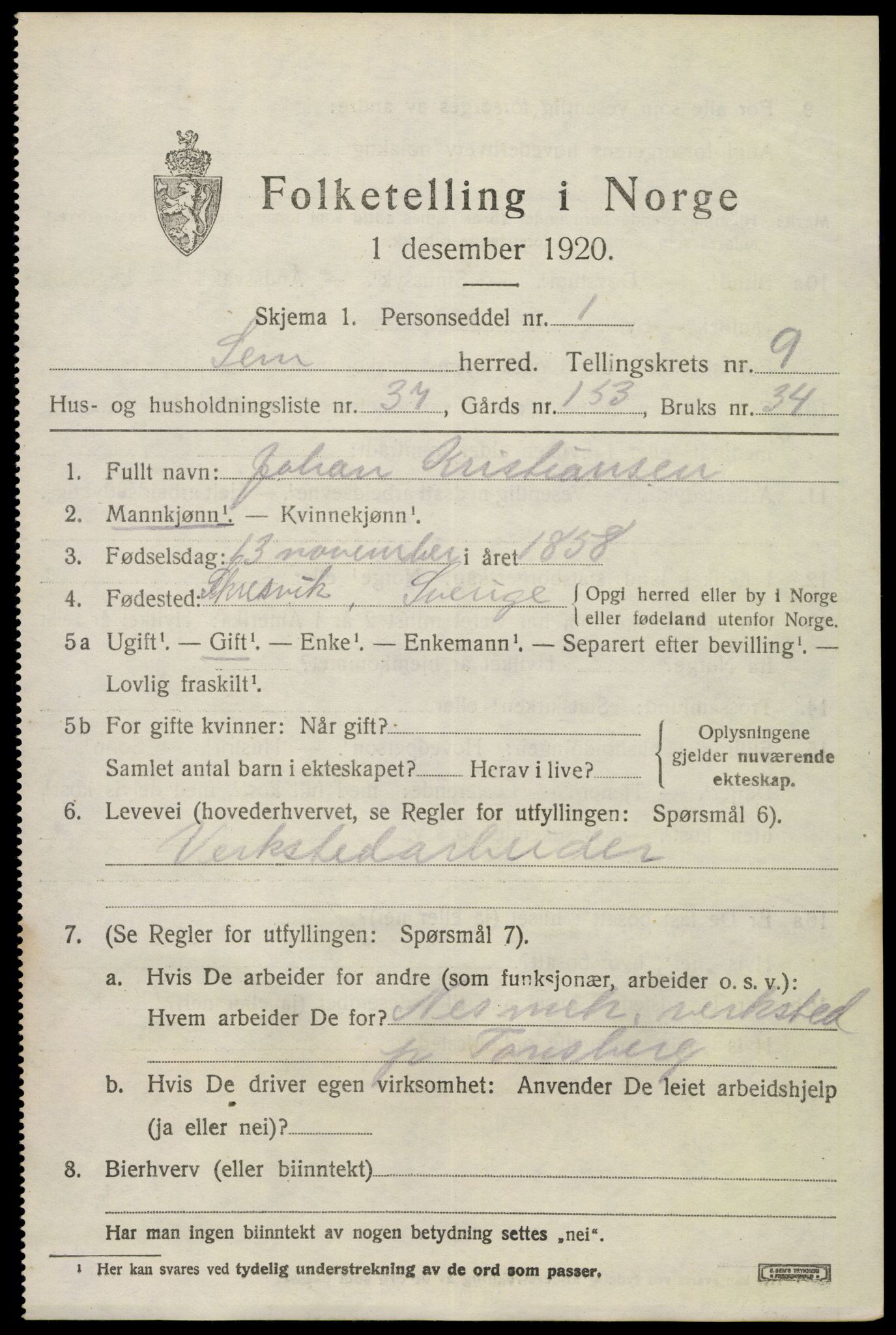 SAKO, 1920 census for Sem, 1920, p. 12959