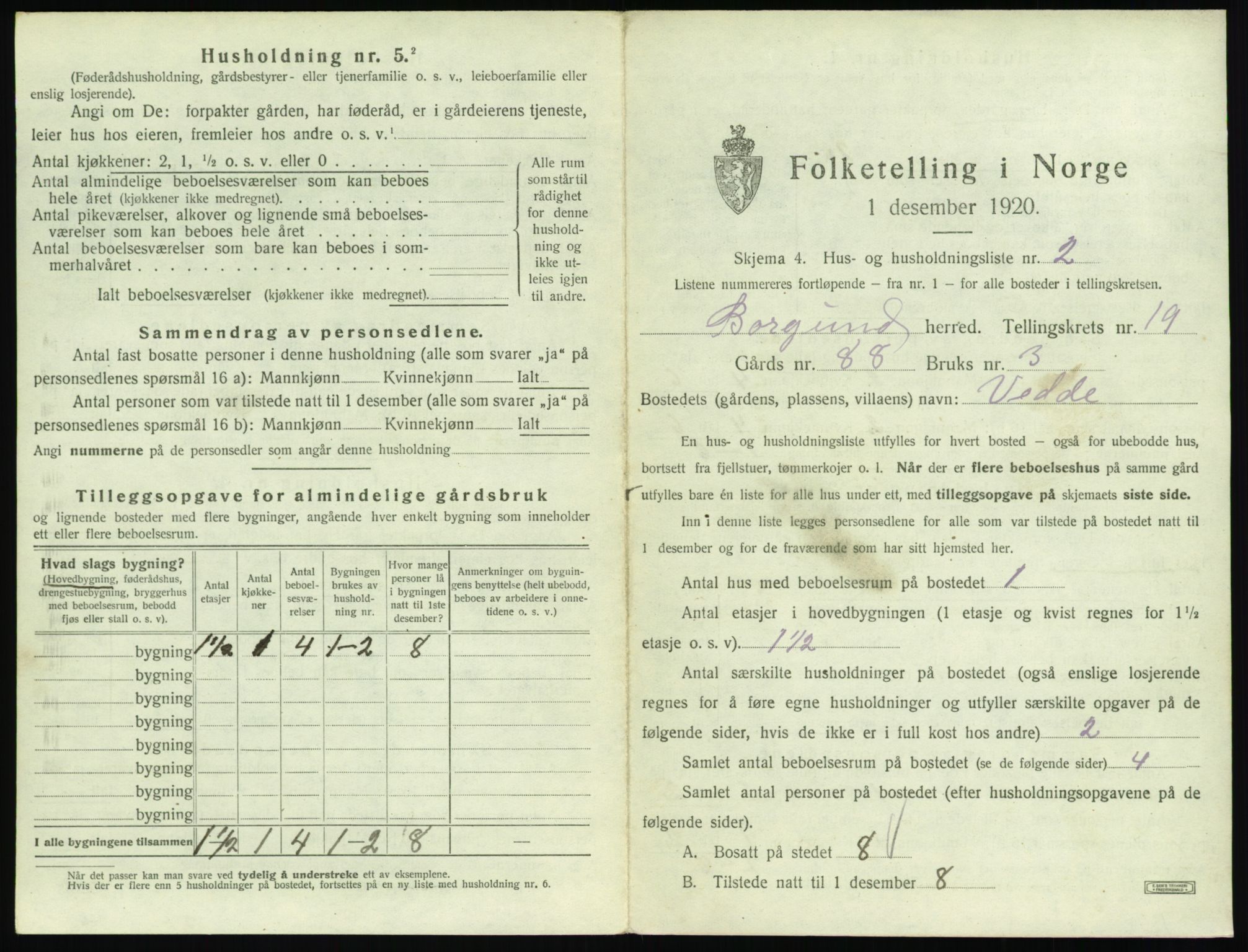 SAT, 1920 census for Borgund, 1920, p. 1574