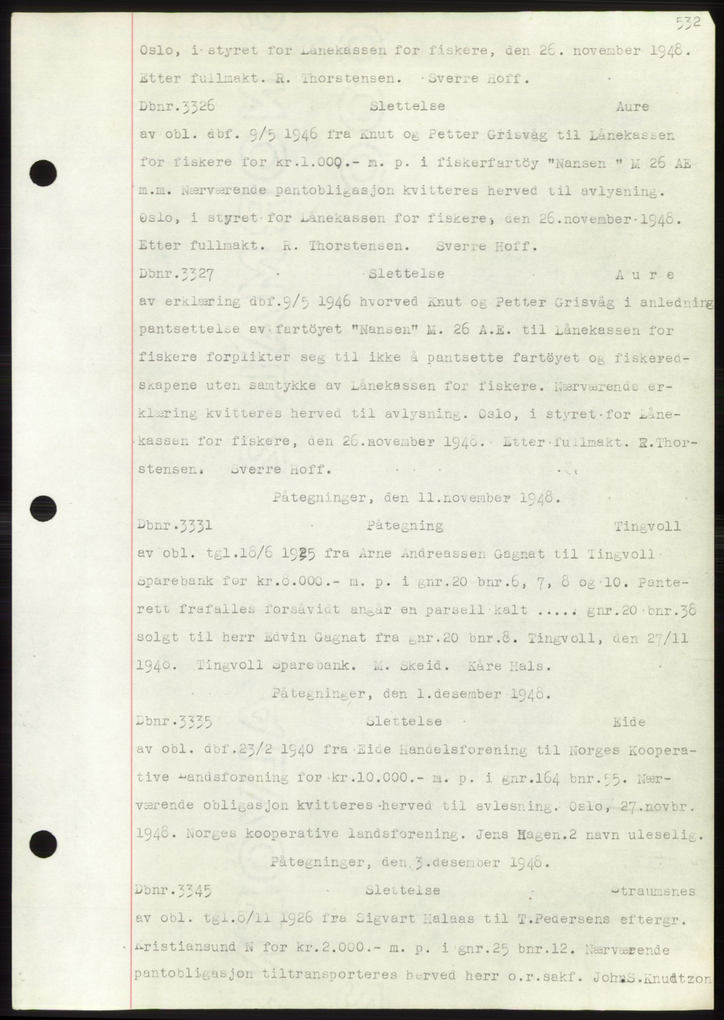 Nordmøre sorenskriveri, SAT/A-4132/1/2/2Ca: Mortgage book no. C82b, 1946-1951, Diary no: : 3326/1948