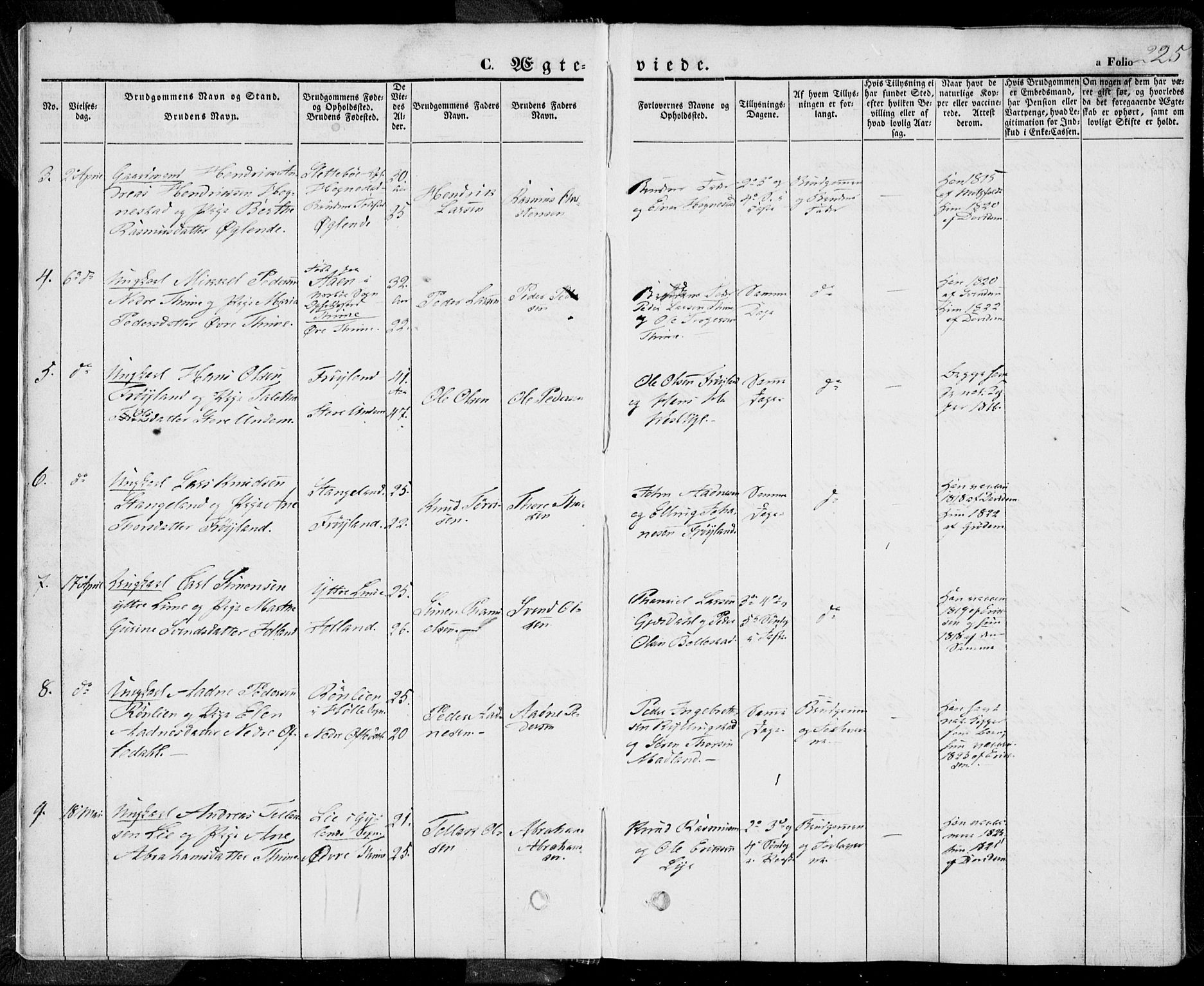 Lye sokneprestkontor, AV/SAST-A-101794/001/30BA/L0006: Parish register (official) no. A 5.2, 1842-1855, p. 225
