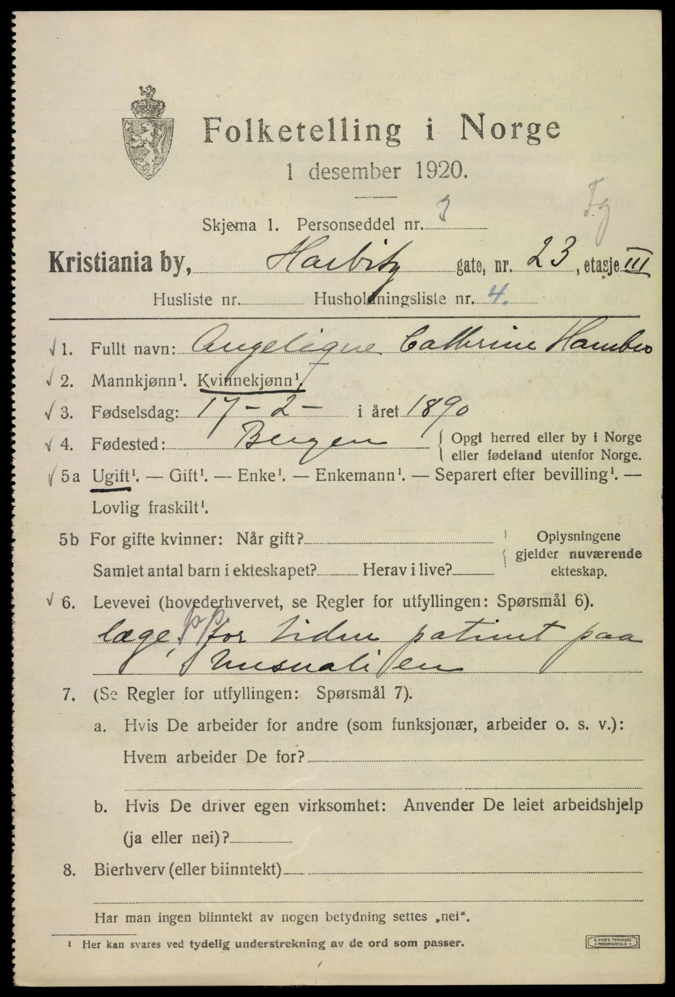 SAO, 1920 census for Kristiania, 1920, p. 271789