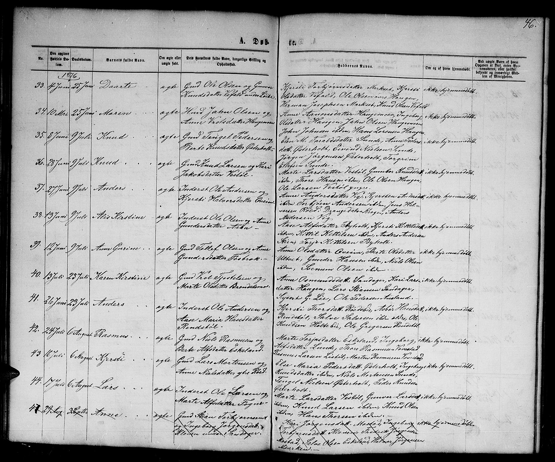 Gjerstad sokneprestkontor, SAK/1111-0014/F/Fb/Fba/L0006: Parish register (copy) no. B 6, 1868-1890, p. 46