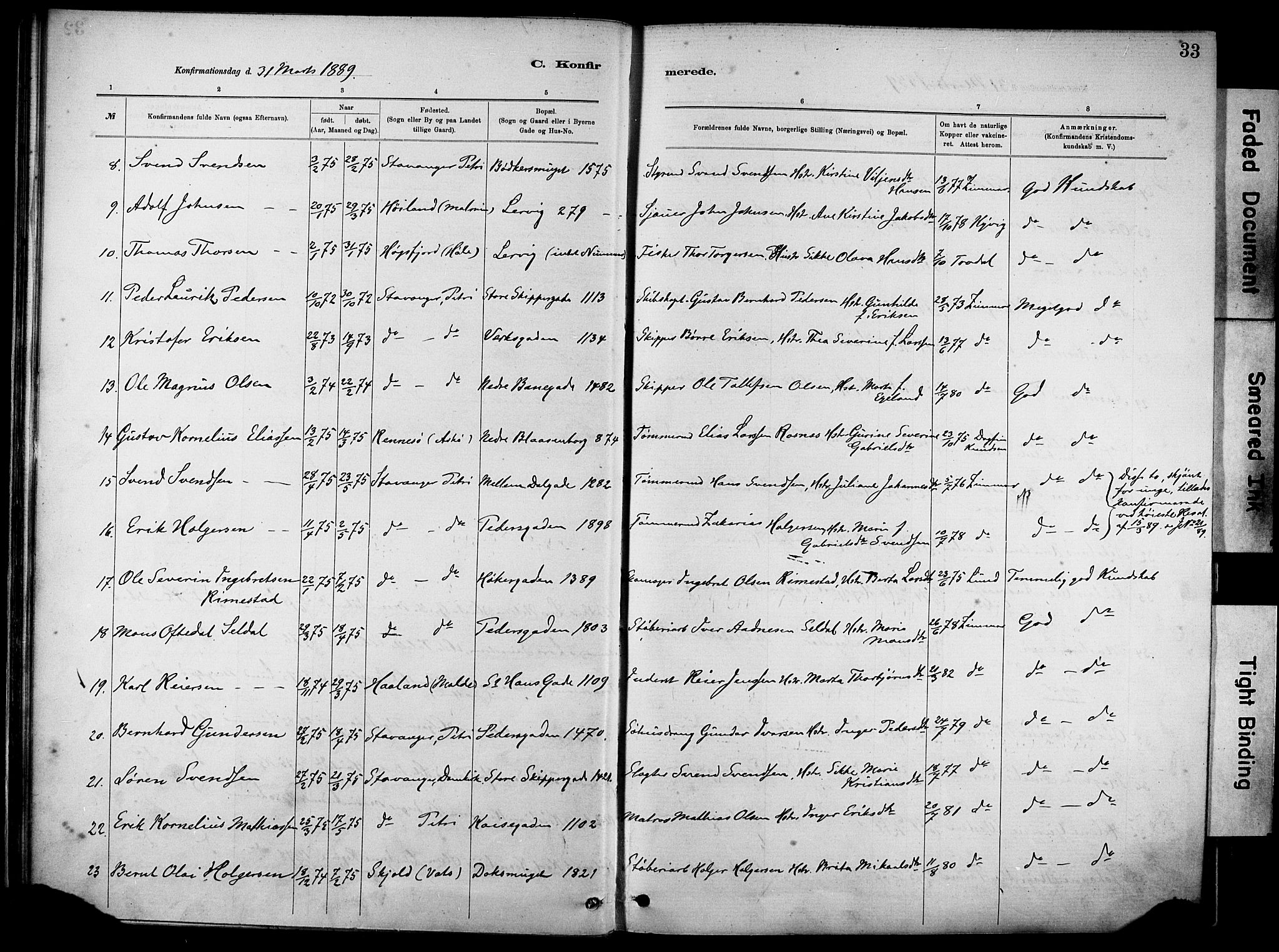 St. Johannes sokneprestkontor, SAST/A-101814/001/30/30BA/L0002: Parish register (official) no. A 2, 1885-1899, p. 33