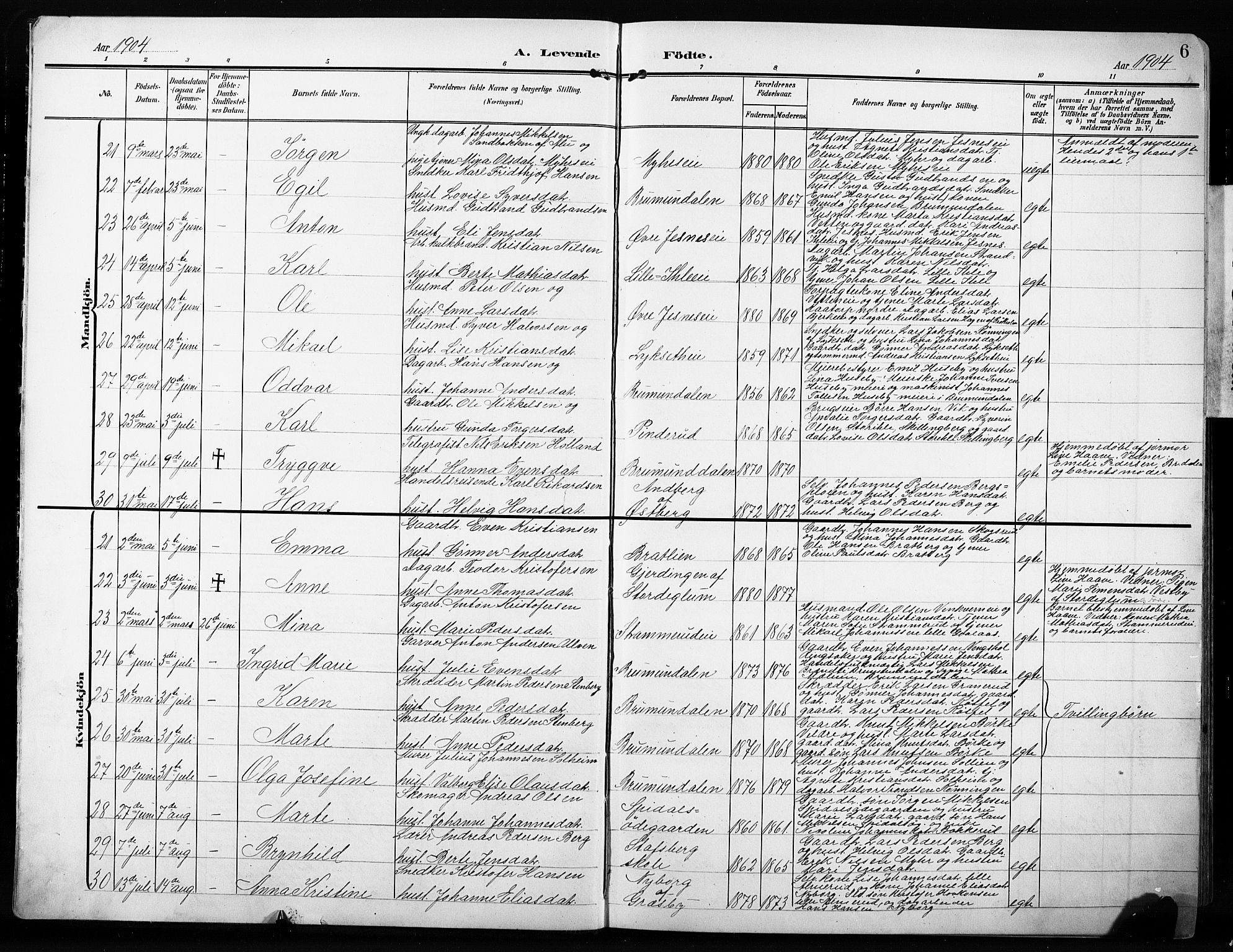 Furnes prestekontor, SAH/PREST-012/L/La/L0001: Parish register (copy) no. 1, 1904-1933, p. 6