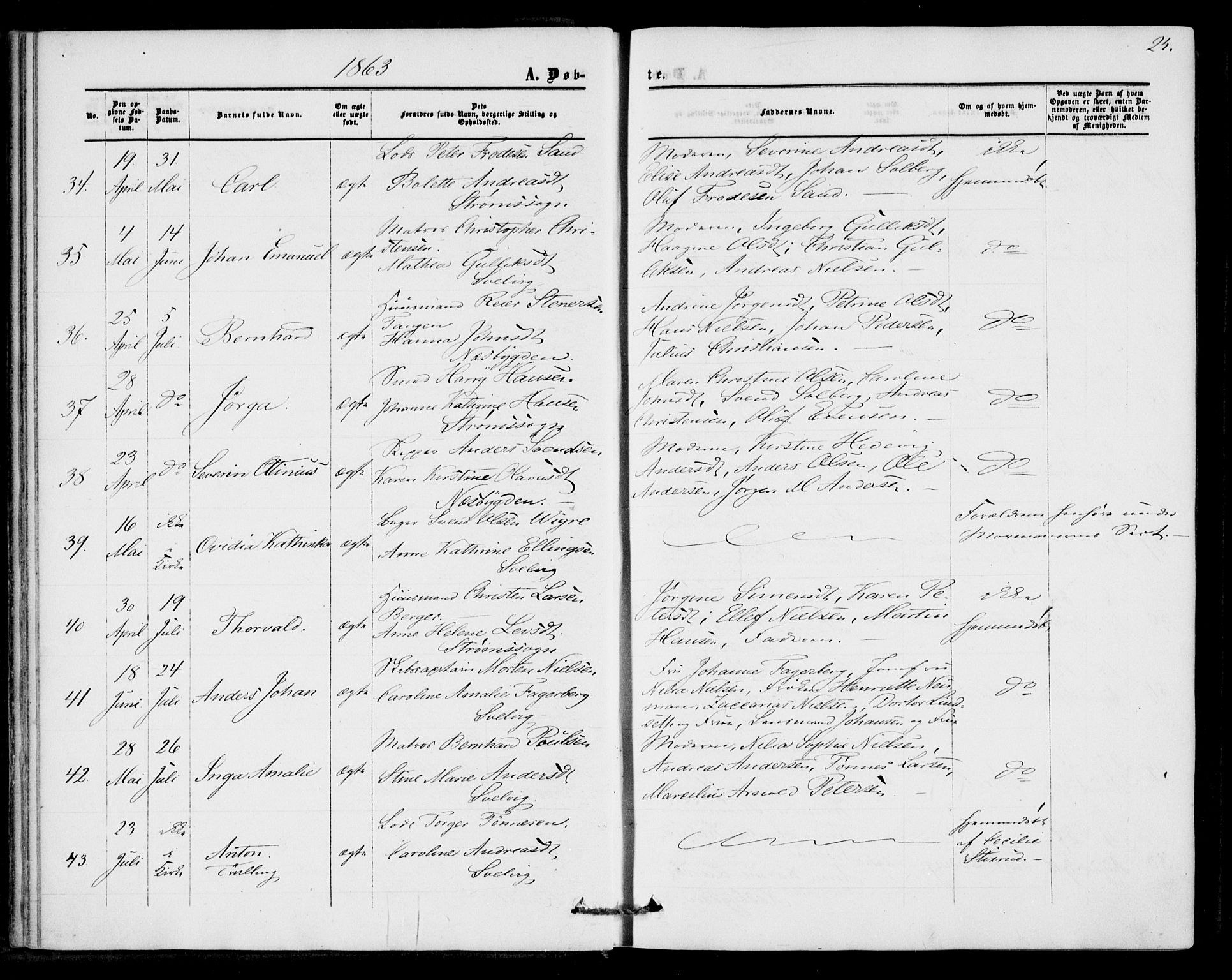 Strømm kirkebøker, AV/SAKO-A-322/F/Fa/L0001: Parish register (official) no. I 1, 1861-1869, p. 24