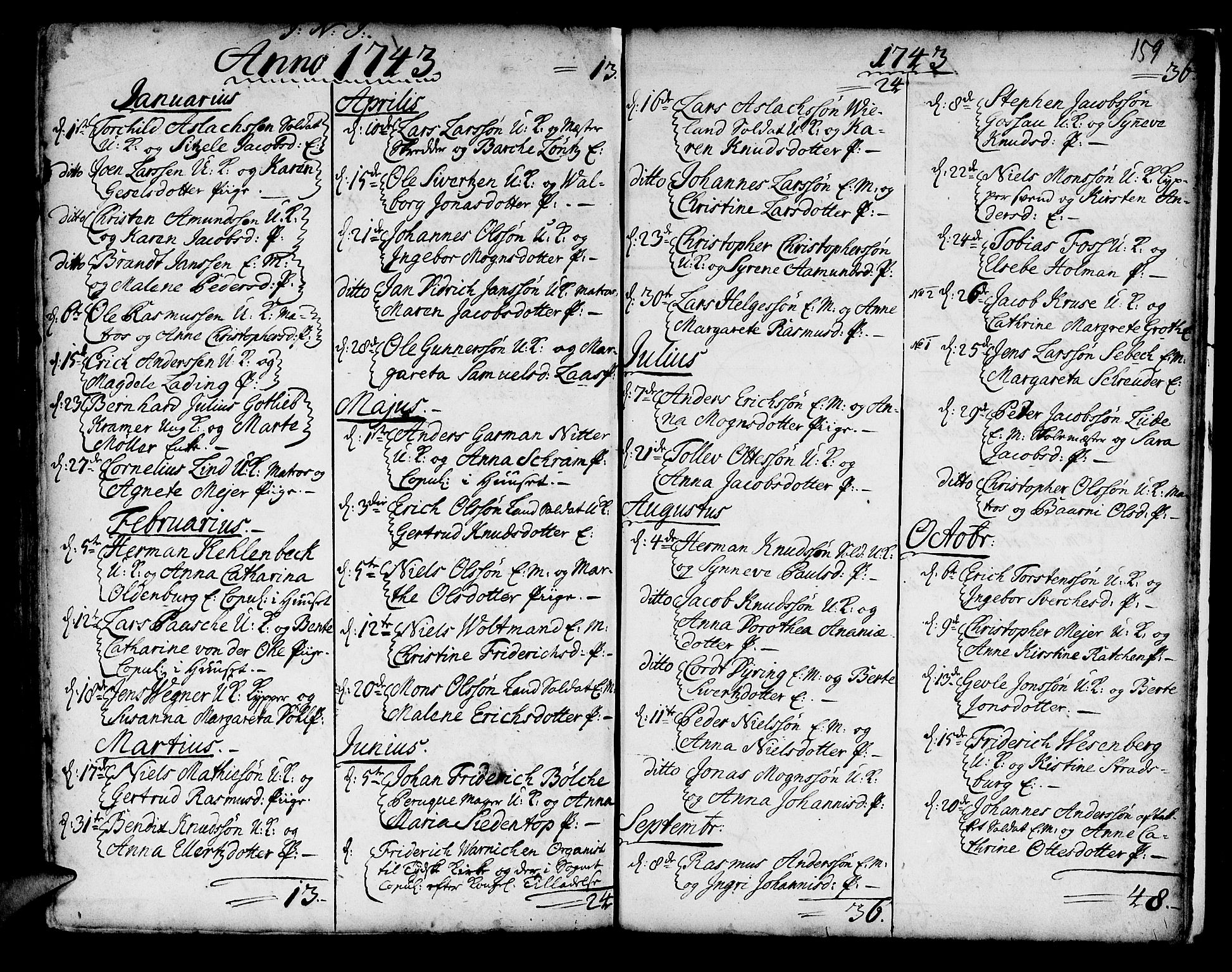 Korskirken sokneprestembete, SAB/A-76101/H/Haa/L0008: Parish register (official) no. A 8, 1698-1747, p. 159
