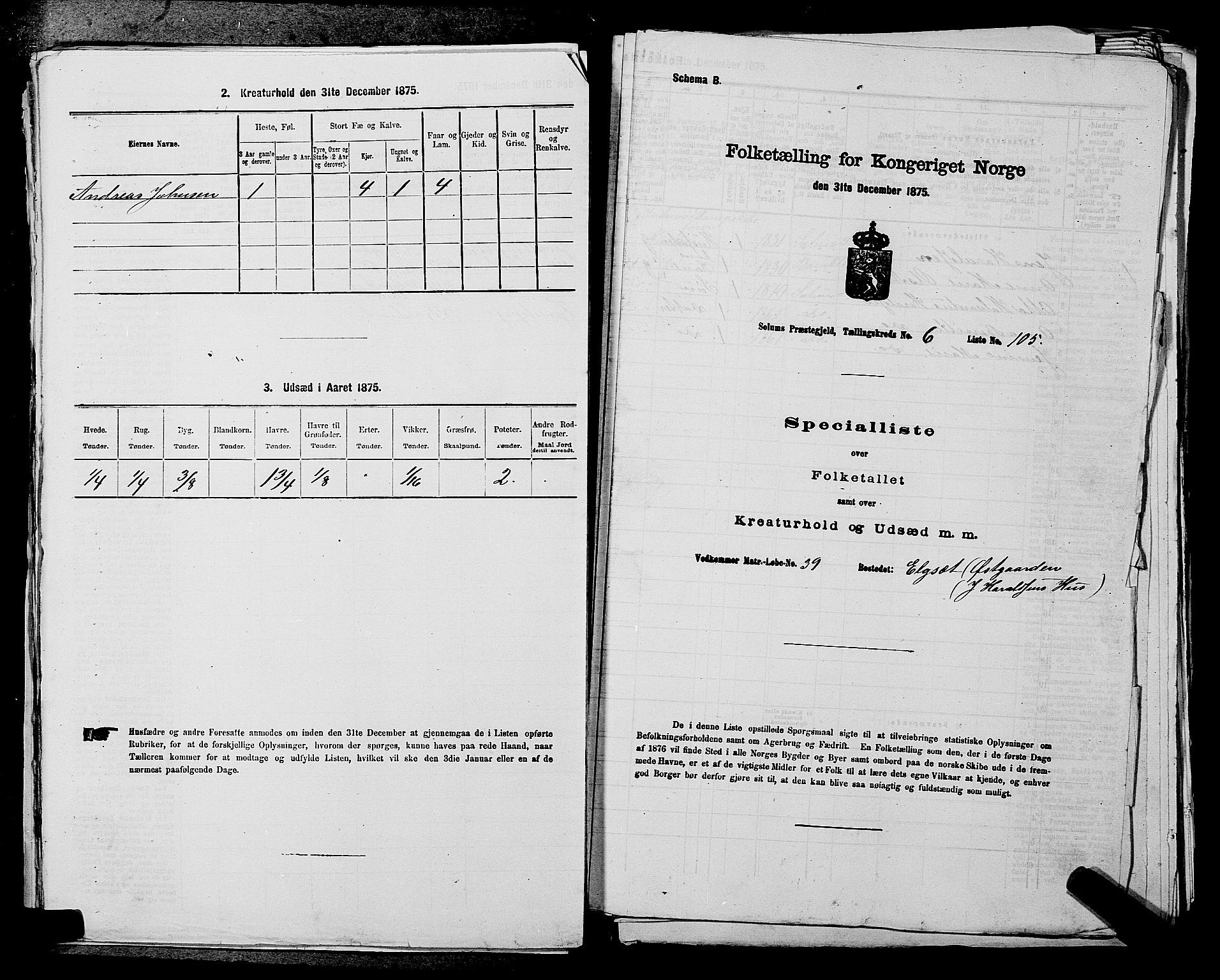 SAKO, 1875 census for 0818P Solum, 1875, p. 1205