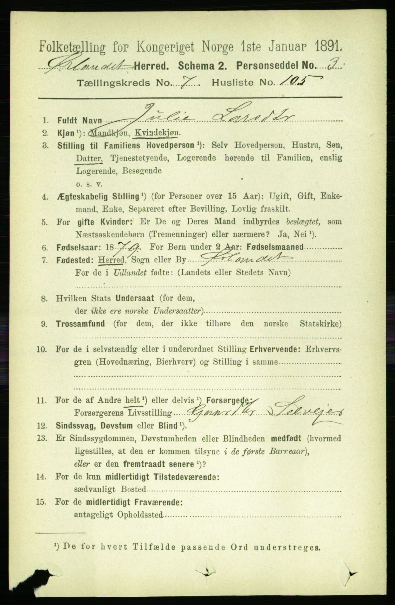 RA, 1891 census for 1621 Ørland, 1891, p. 3092