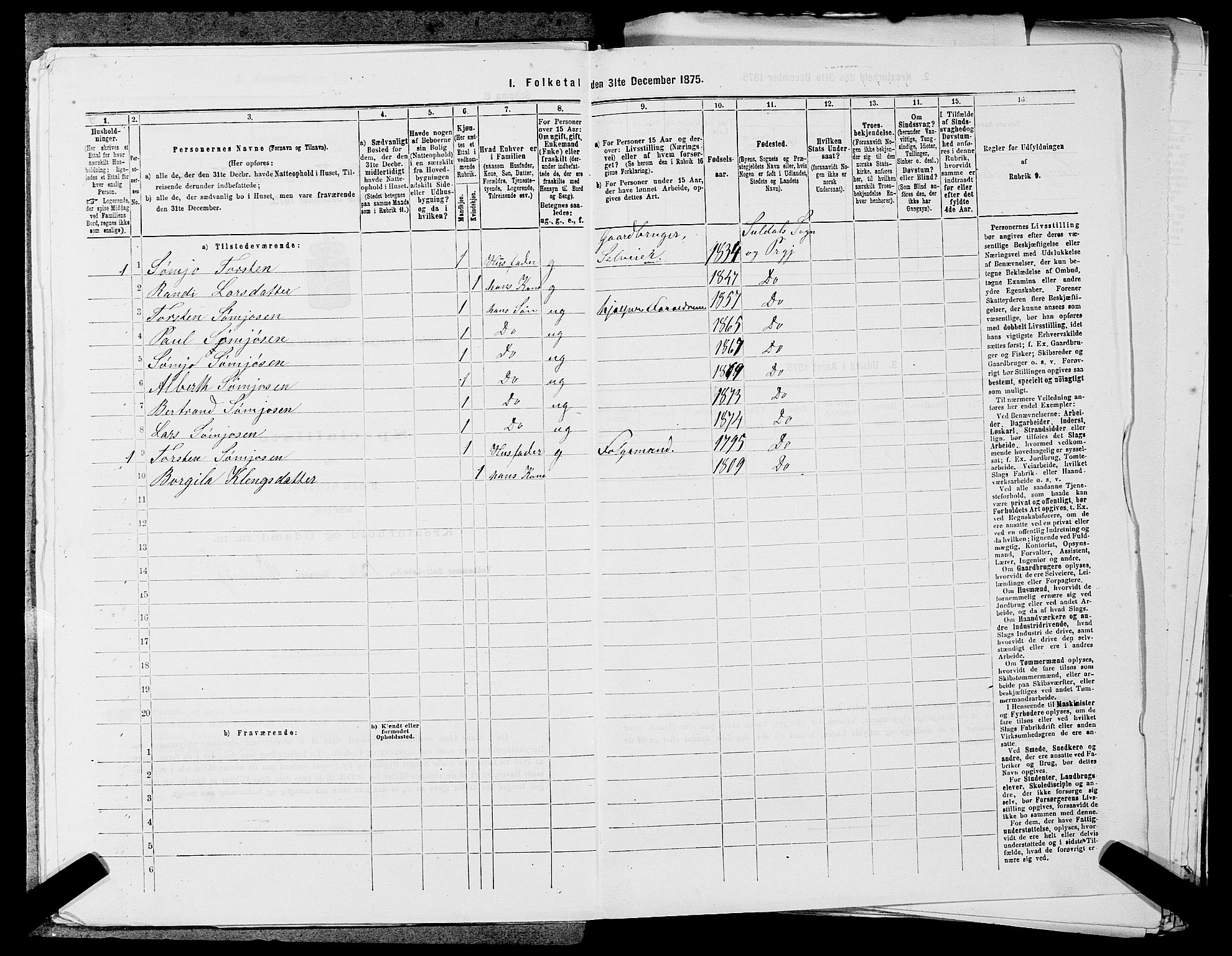 SAST, 1875 census for 1134P Suldal, 1875, p. 498