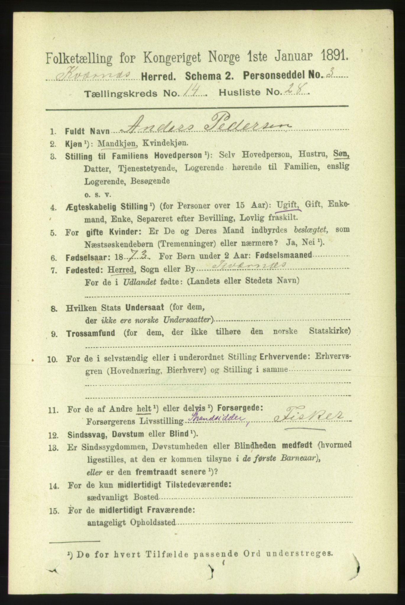 RA, 1891 census for 1553 Kvernes, 1891, p. 5889