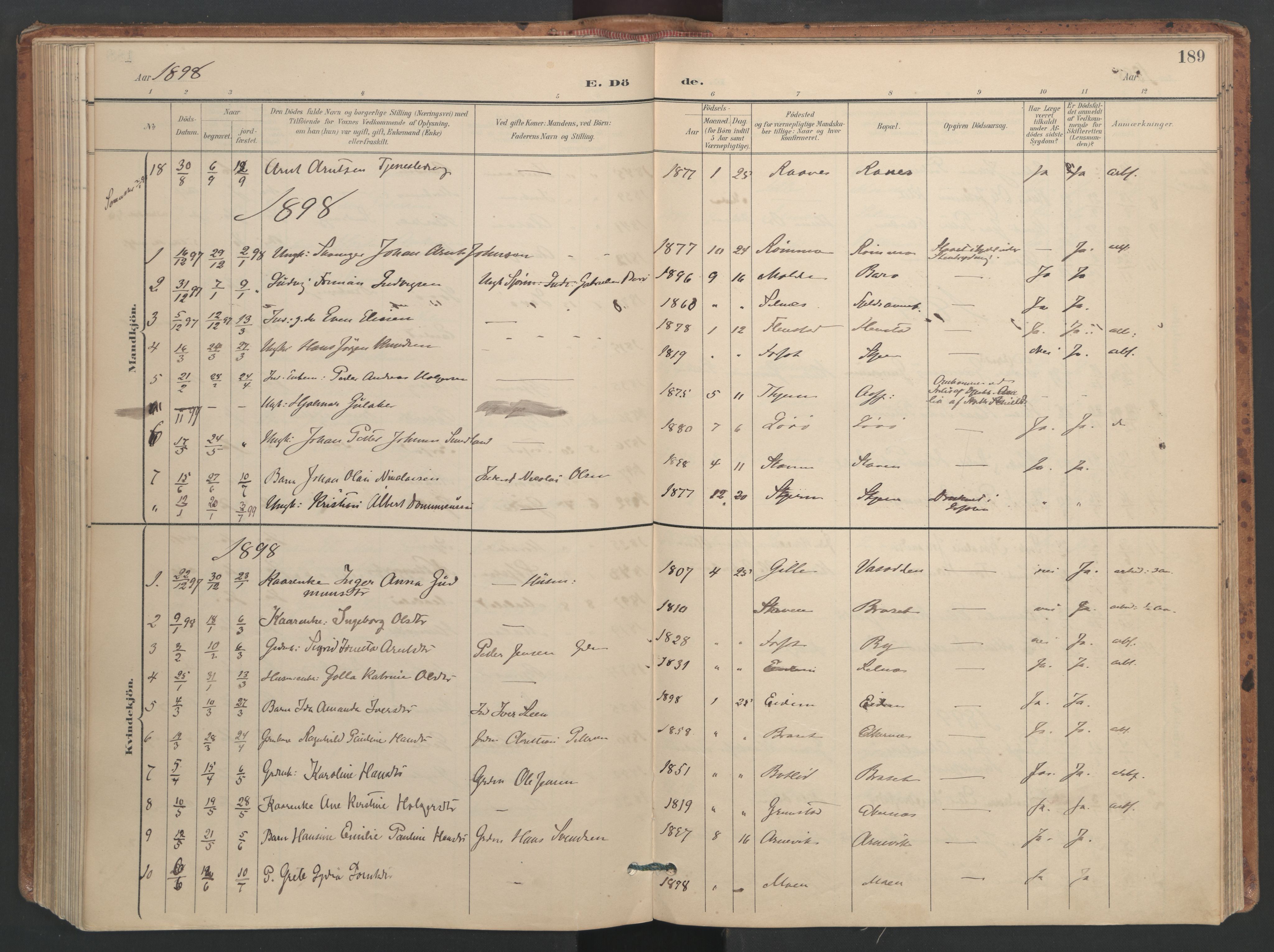 Ministerialprotokoller, klokkerbøker og fødselsregistre - Sør-Trøndelag, SAT/A-1456/655/L0681: Parish register (official) no. 655A10, 1895-1907, p. 189