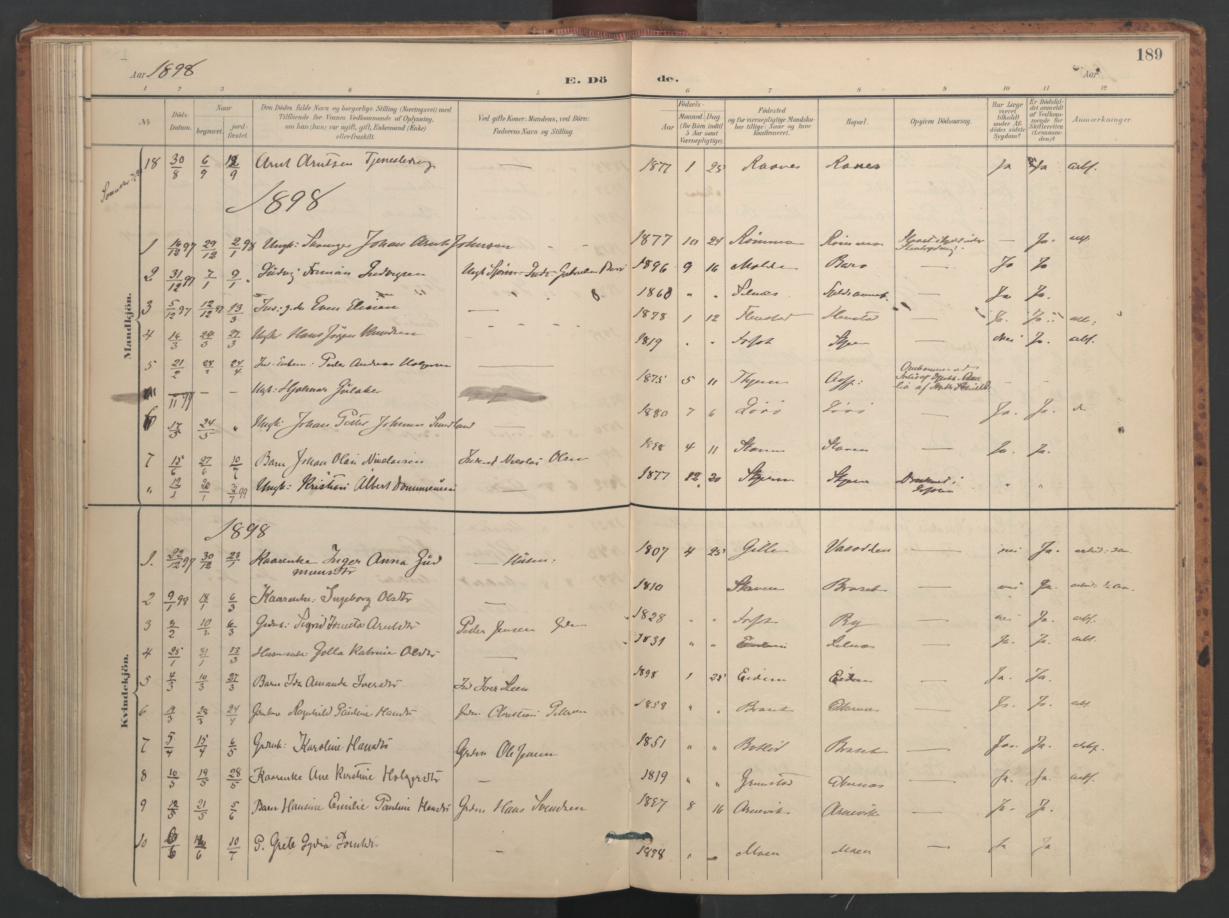 Ministerialprotokoller, klokkerbøker og fødselsregistre - Sør-Trøndelag, AV/SAT-A-1456/655/L0681: Parish register (official) no. 655A10, 1895-1907, p. 189