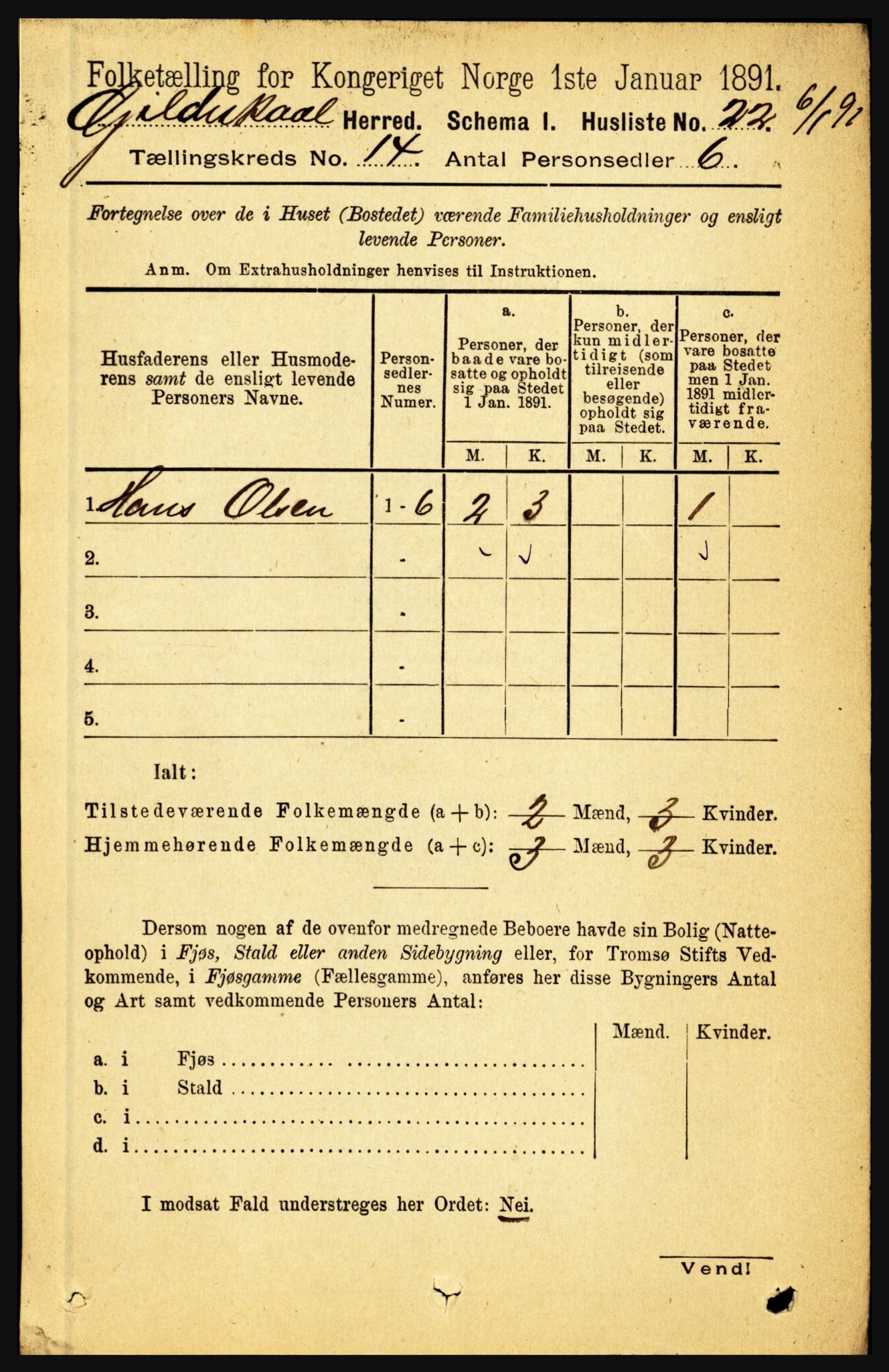 RA, 1891 census for 1838 Gildeskål, 1891, p. 4320