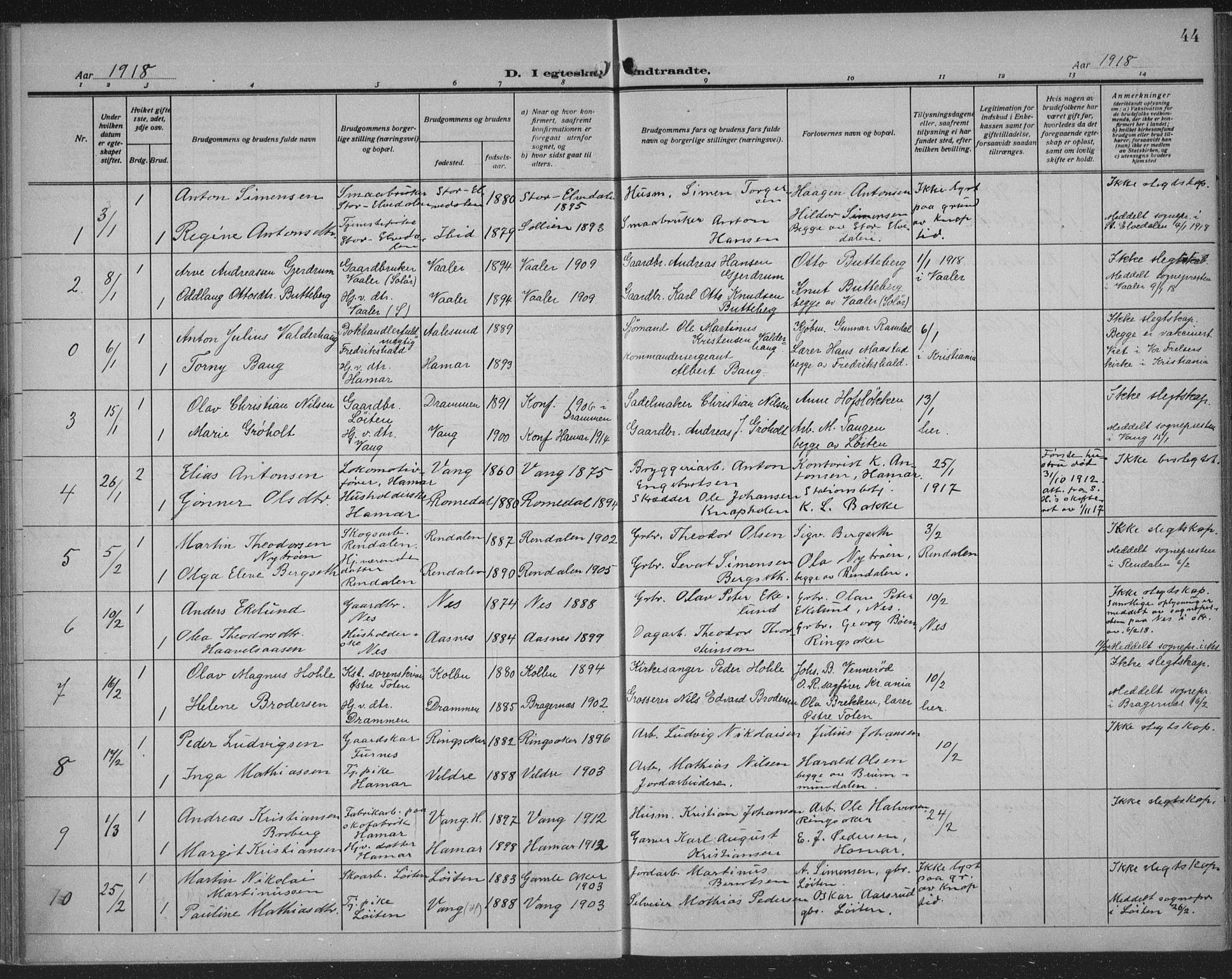 Hamar prestekontor, SAH/DOMPH-002/H/Ha/Haa/L0003: Parish register (official) no. 3, 1913-1930, p. 44