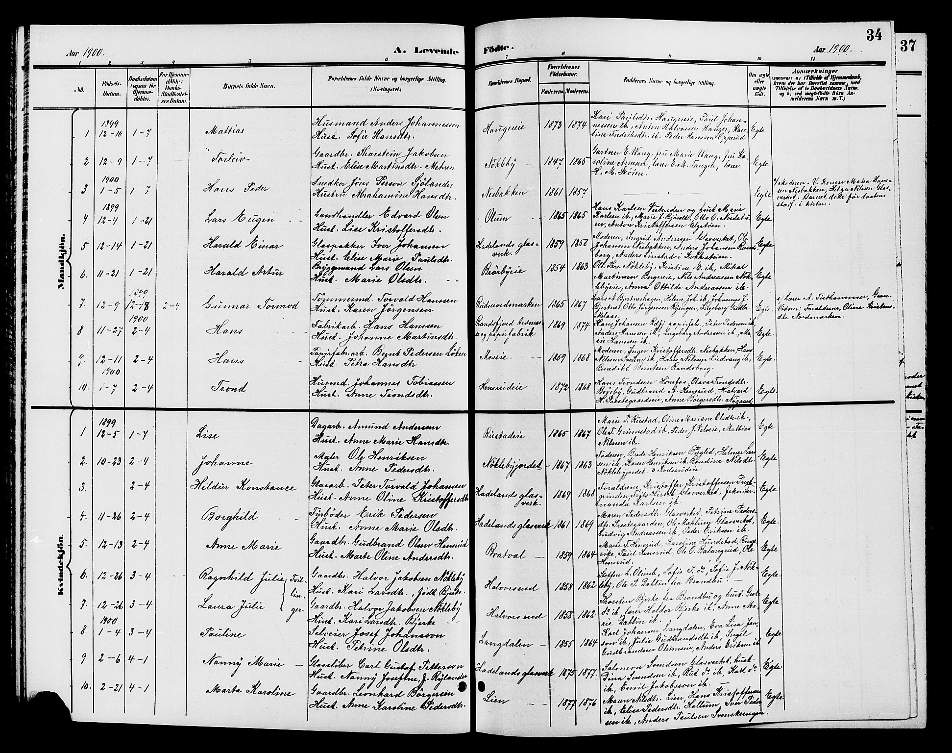 Jevnaker prestekontor, SAH/PREST-116/H/Ha/Hab/L0002: Parish register (copy) no. 2, 1896-1906, p. 34