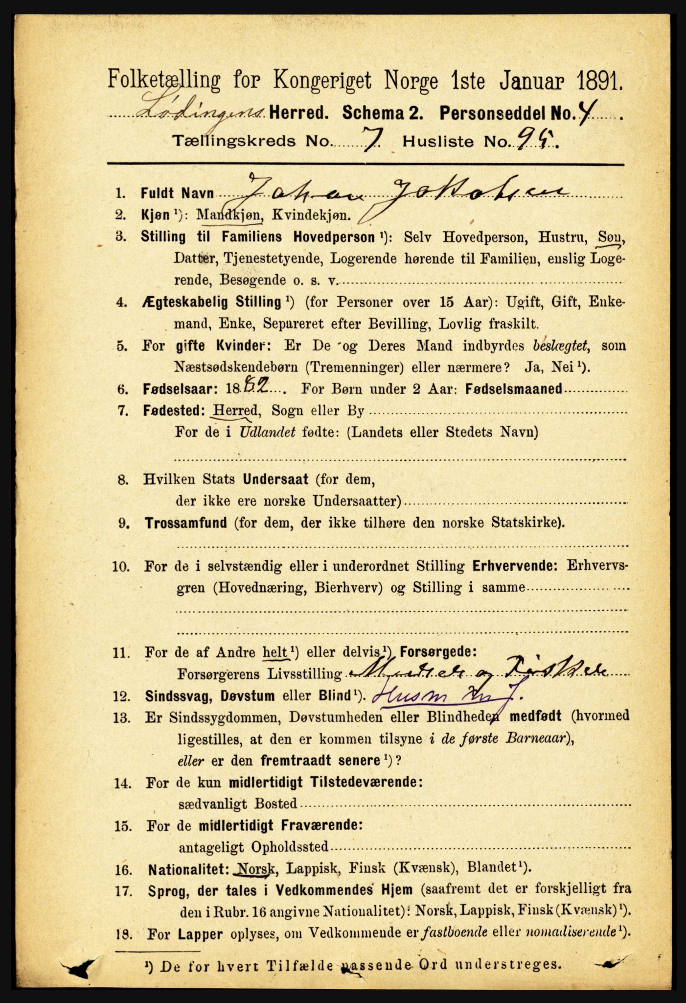 RA, 1891 census for 1851 Lødingen, 1891, p. 3949