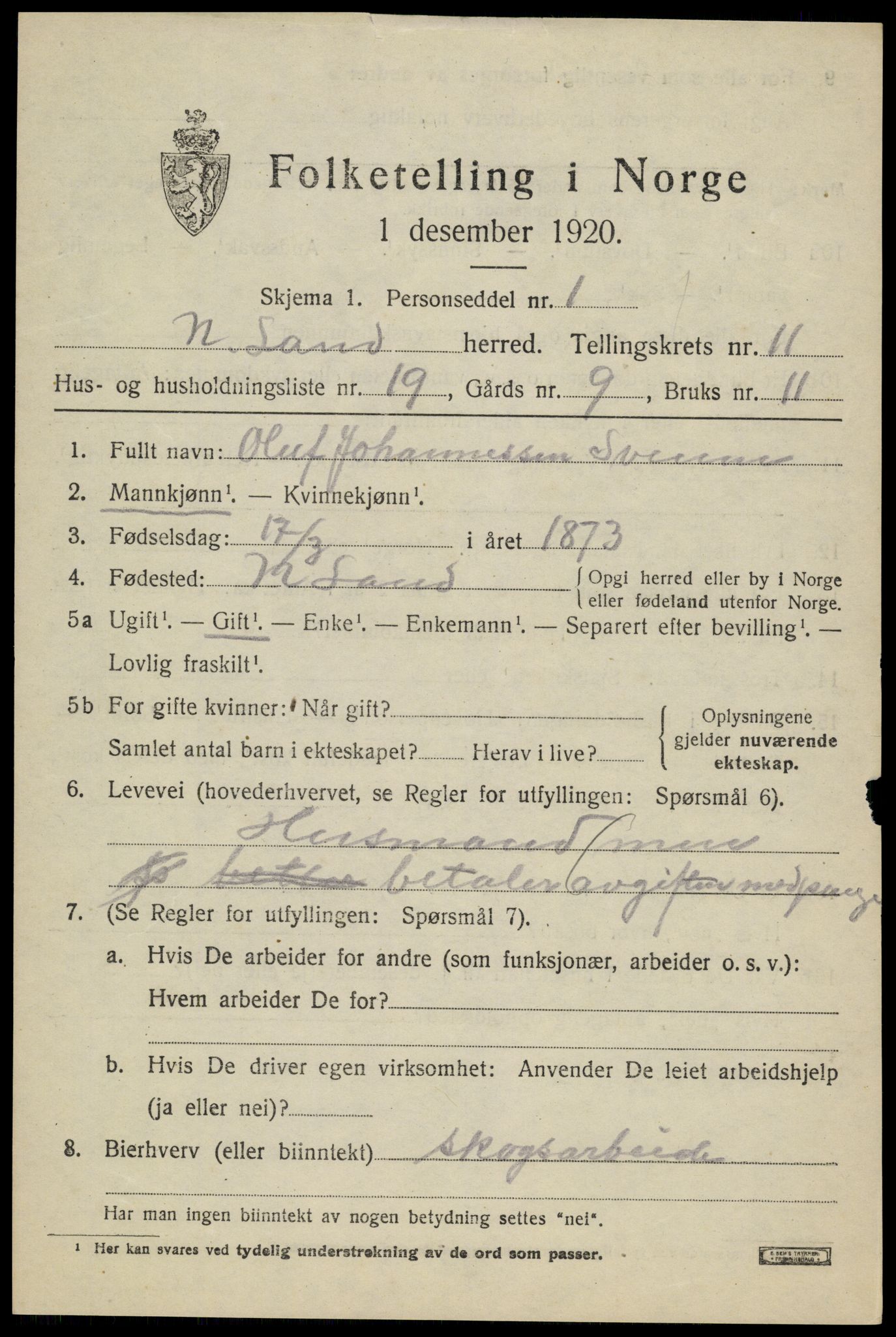 SAH, 1920 census for Nordre Land, 1920, p. 5818