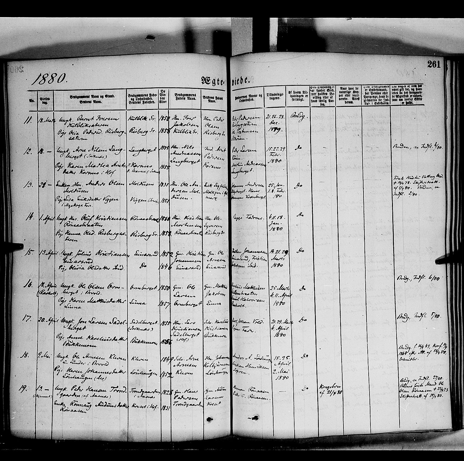 Grue prestekontor, AV/SAH-PREST-036/H/Ha/Haa/L0011: Parish register (official) no. 11, 1873-1880, p. 261