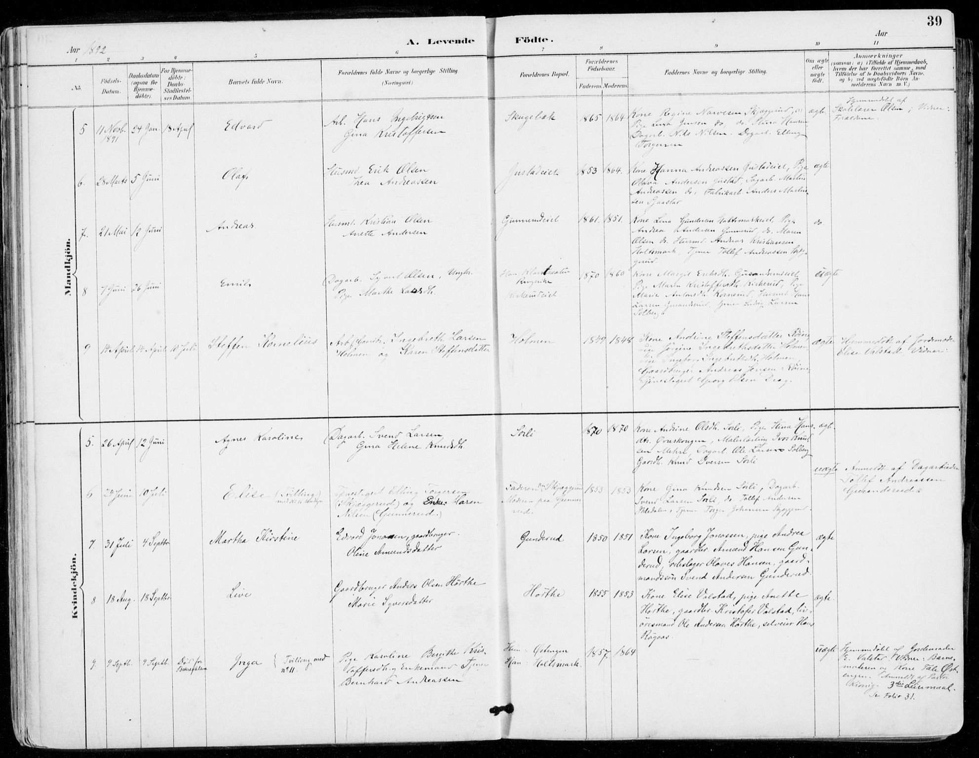 Sylling kirkebøker, AV/SAKO-A-247/F/Fa/L0001: Parish register (official) no. 1, 1883-1910, p. 39