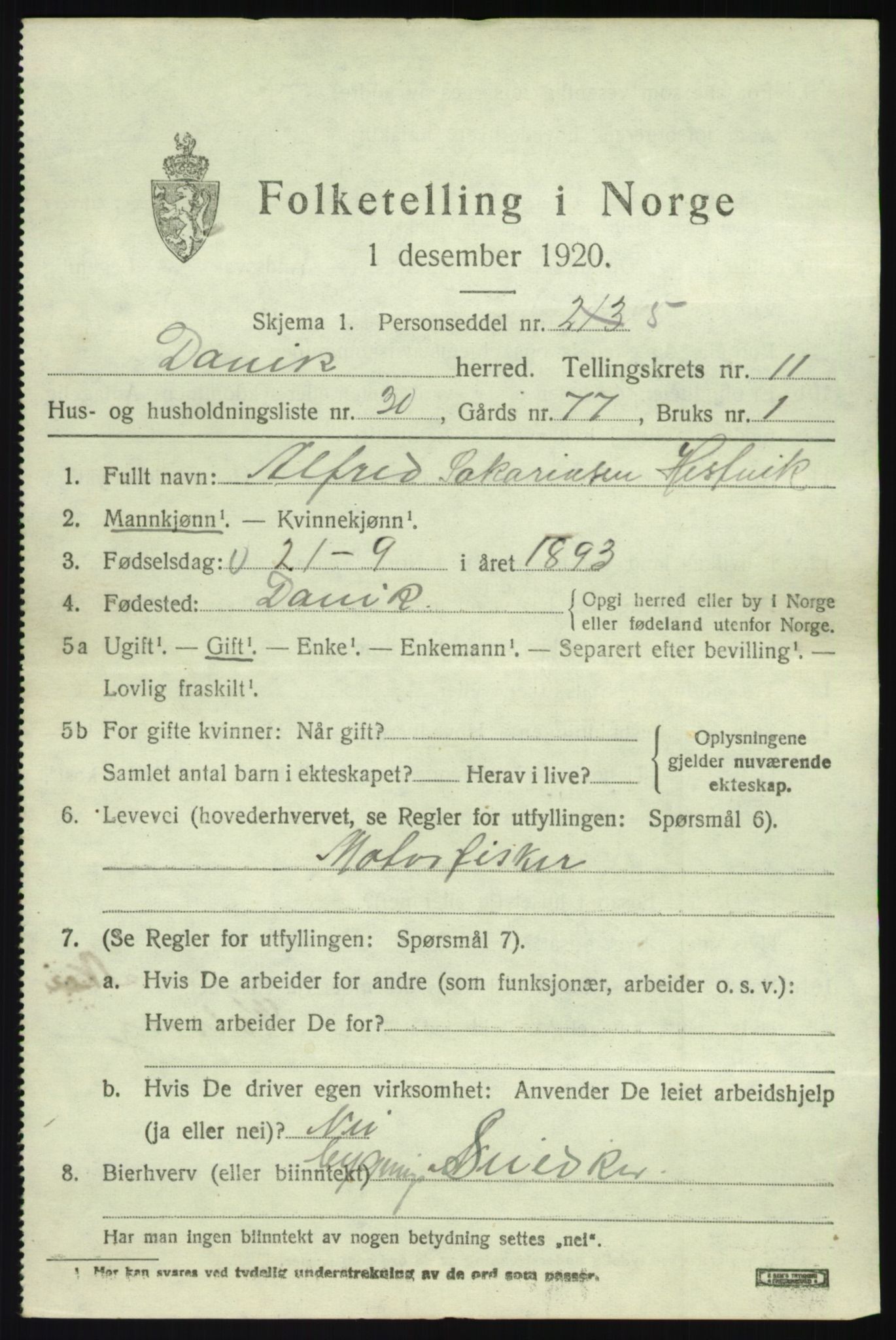 SAB, 1920 census for Davik, 1920, p. 5789