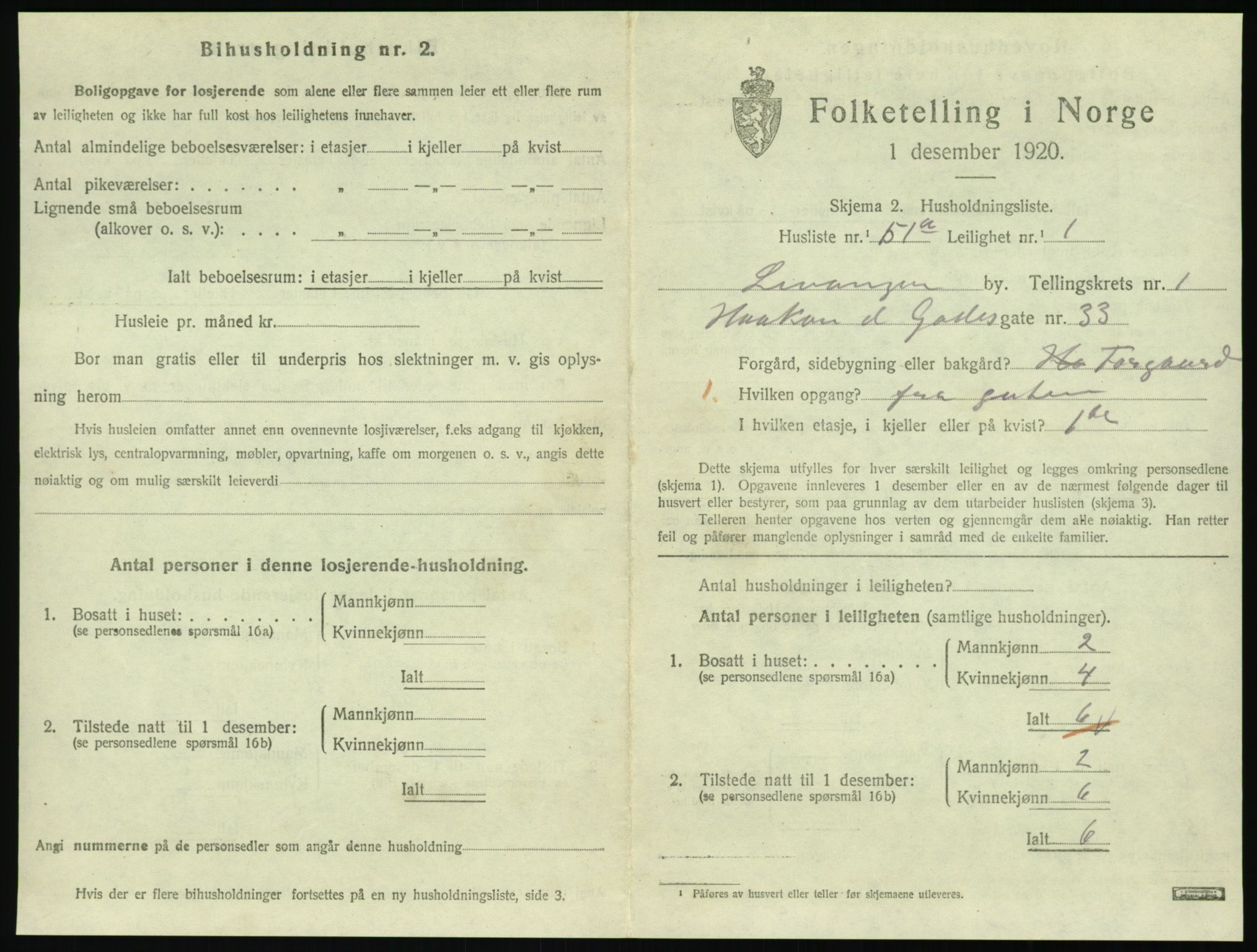 SAT, 1920 census for Levanger town, 1920, p. 674