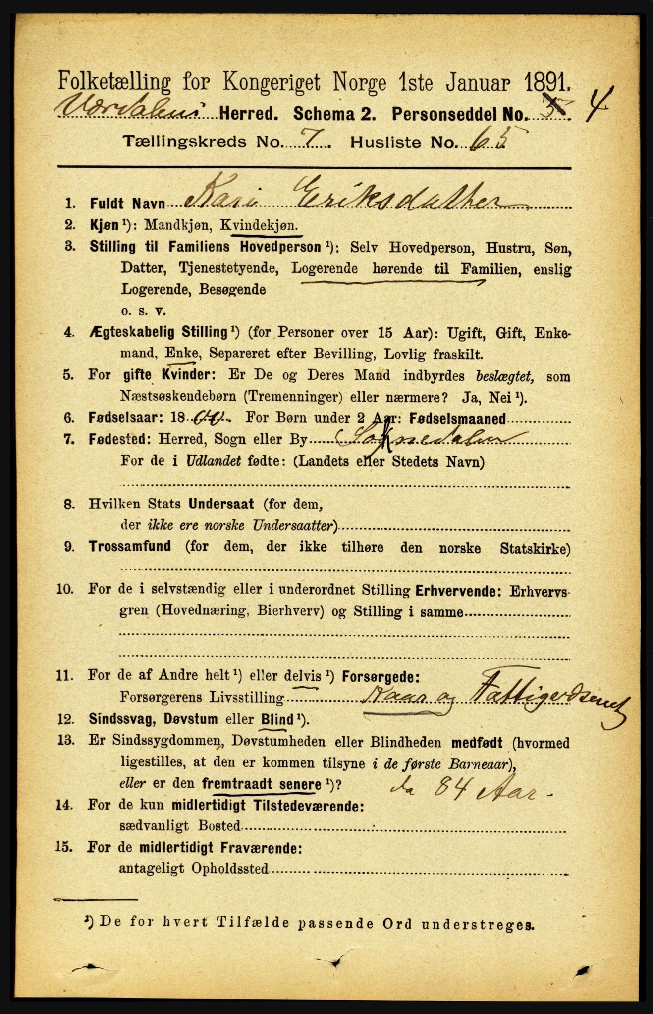 RA, 1891 census for 1721 Verdal, 1891, p. 4322