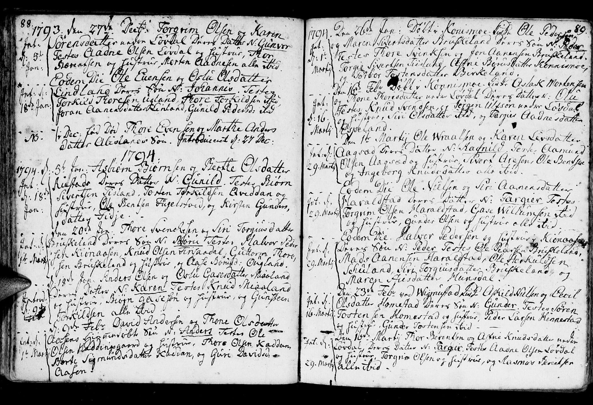 Holum sokneprestkontor, AV/SAK-1111-0022/F/Fa/Fab/L0004: Parish register (official) no. A 4, 1774-1847, p. 88-89