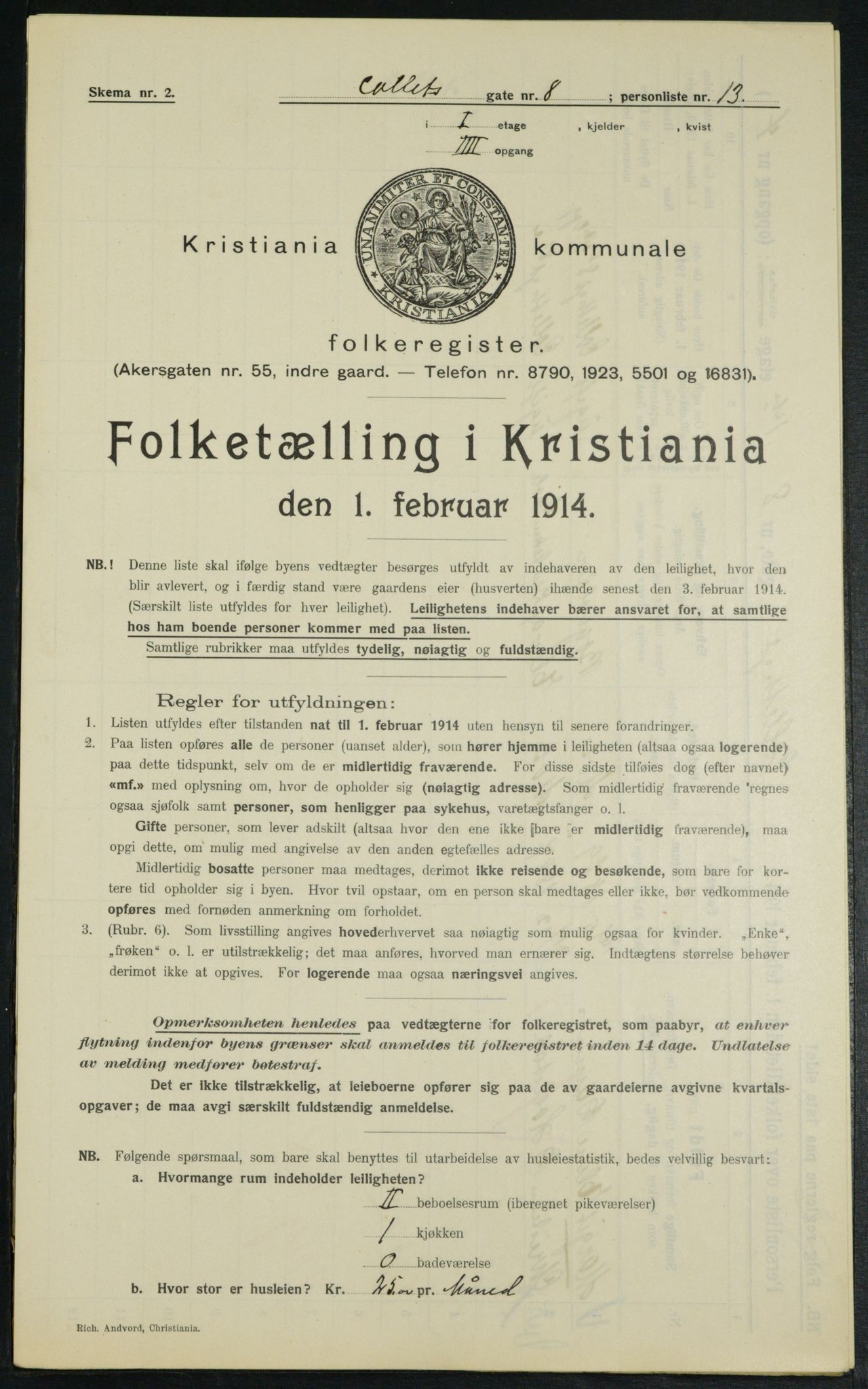 OBA, Municipal Census 1914 for Kristiania, 1914, p. 13218