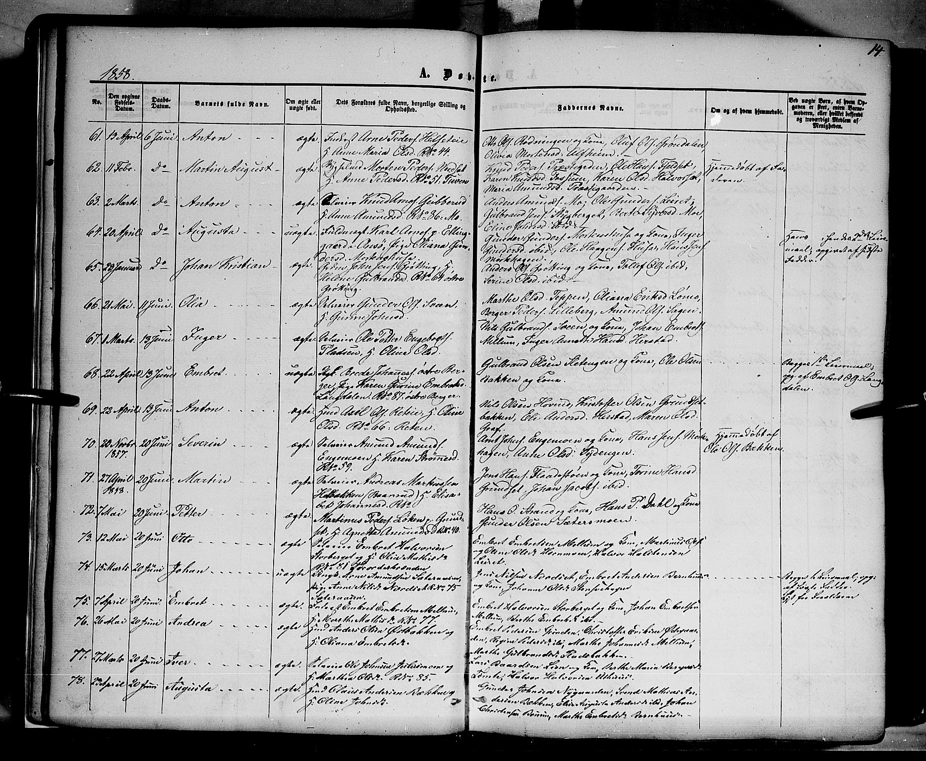 Elverum prestekontor, AV/SAH-PREST-044/H/Ha/Haa/L0010: Parish register (official) no. 10, 1857-1868, p. 14