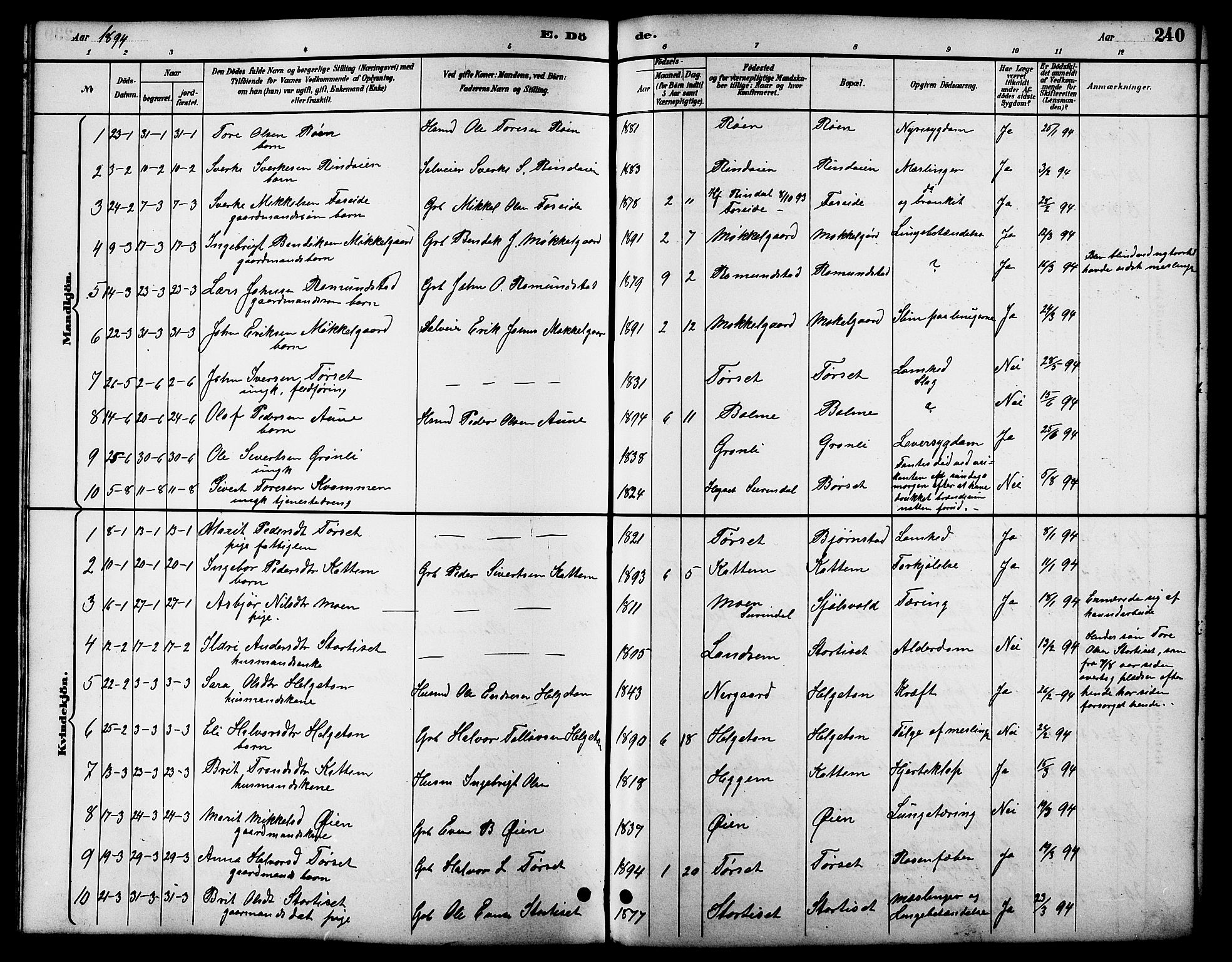 Ministerialprotokoller, klokkerbøker og fødselsregistre - Møre og Romsdal, SAT/A-1454/598/L1078: Parish register (copy) no. 598C03, 1892-1909, p. 240