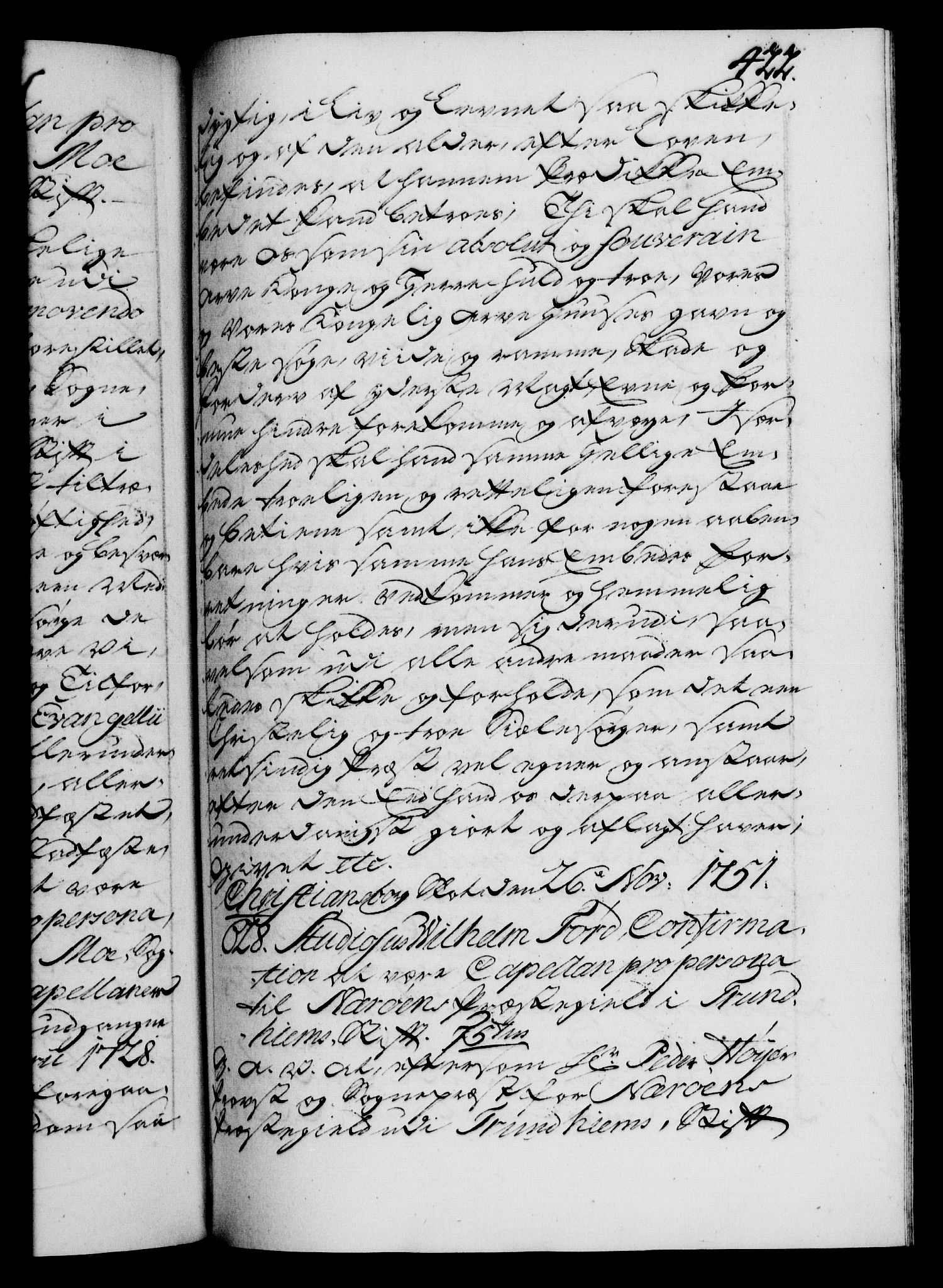 Danske Kanselli 1572-1799, AV/RA-EA-3023/F/Fc/Fca/Fcaa/L0037: Norske registre, 1751-1752, p. 422a