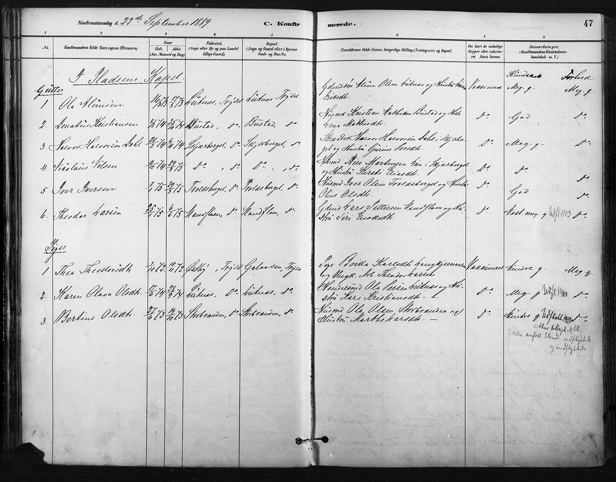 Trysil prestekontor, SAH/PREST-046/H/Ha/Haa/L0009: Parish register (official) no. 9, 1881-1897, p. 47