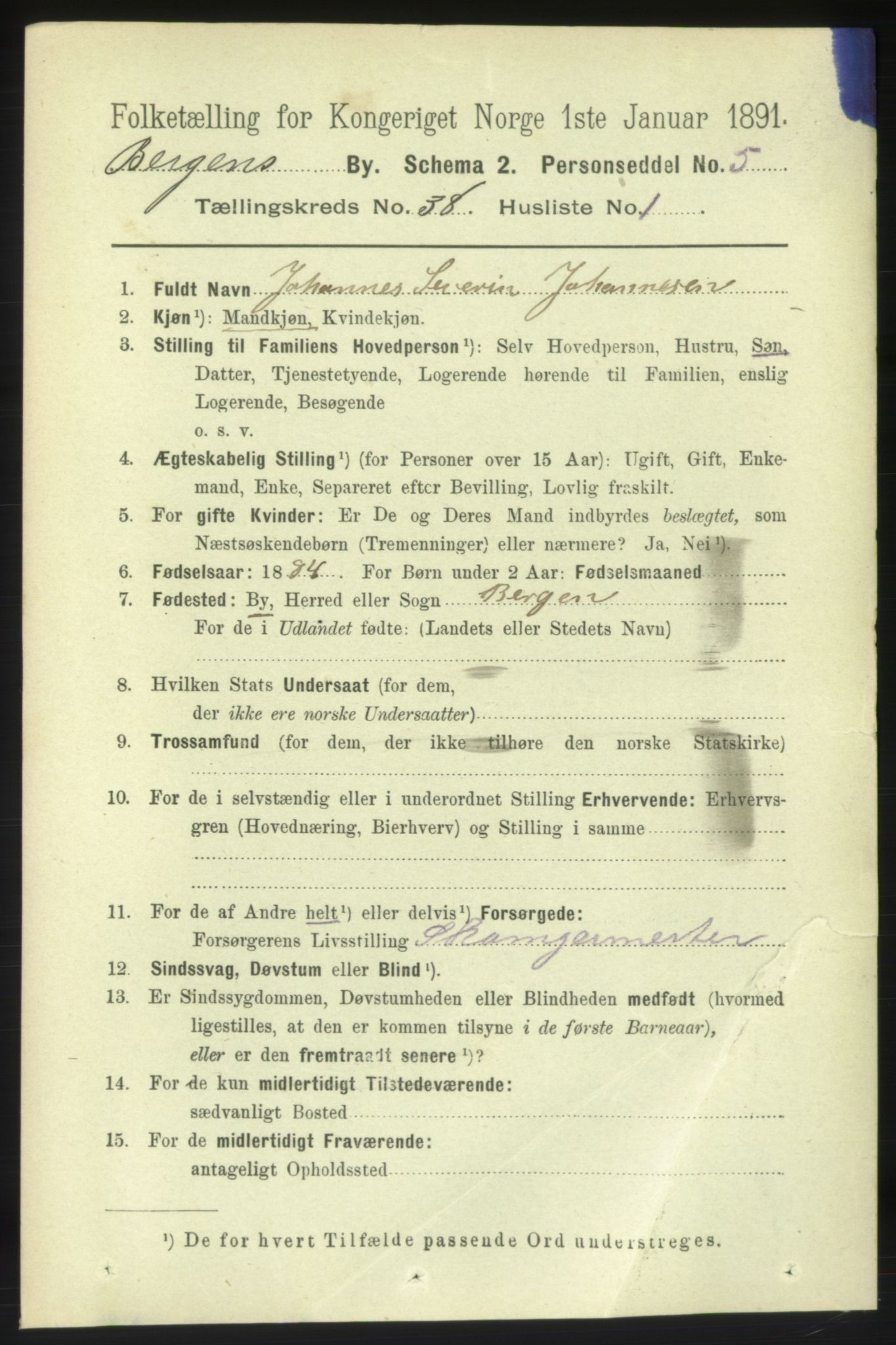 RA, 1891 Census for 1301 Bergen, 1891, p. 45564