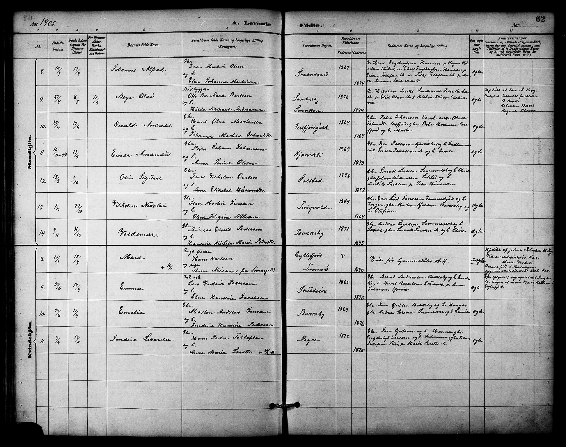 Balsfjord sokneprestembete, SATØ/S-1303/G/Ga/L0003klokker: Parish register (copy) no. 3, 1887-1909, p. 62