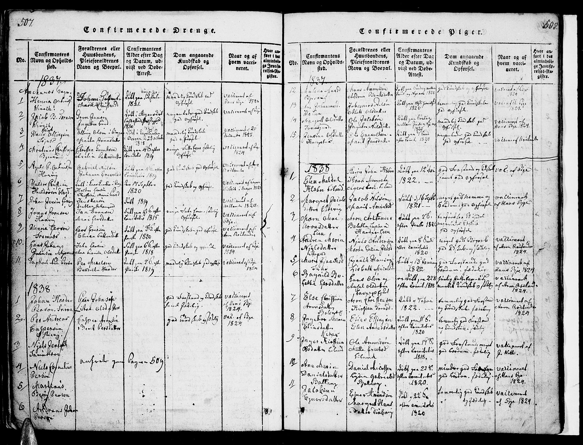 Ministerialprotokoller, klokkerbøker og fødselsregistre - Nordland, AV/SAT-A-1459/863/L0894: Parish register (official) no. 863A06, 1821-1851, p. 507-508