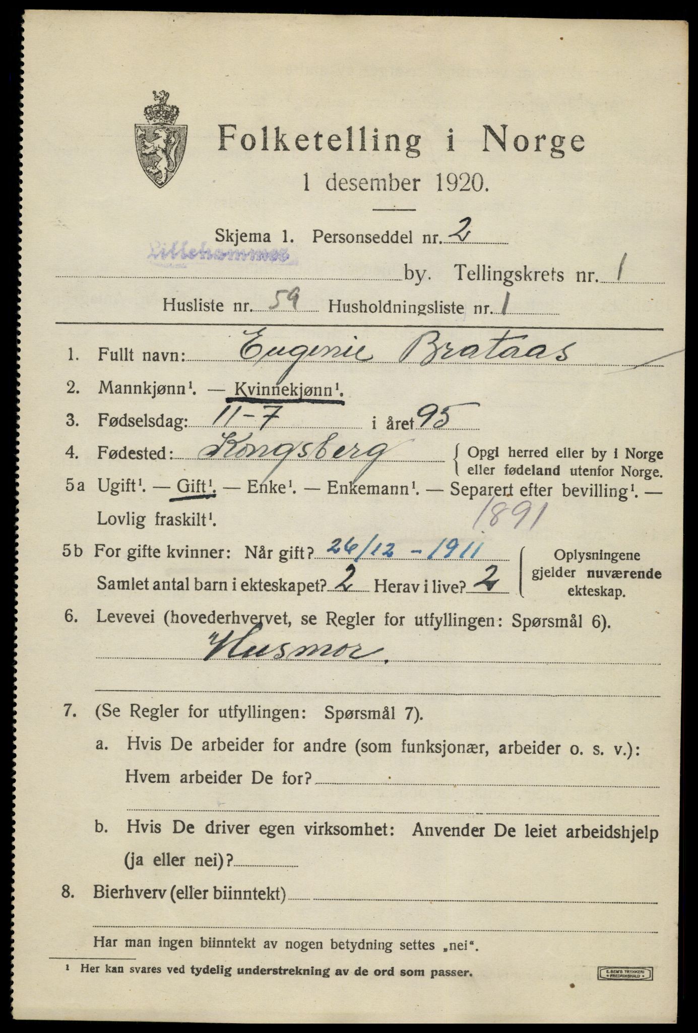 SAH, 1920 census for Lillehammer, 1920, p. 4656