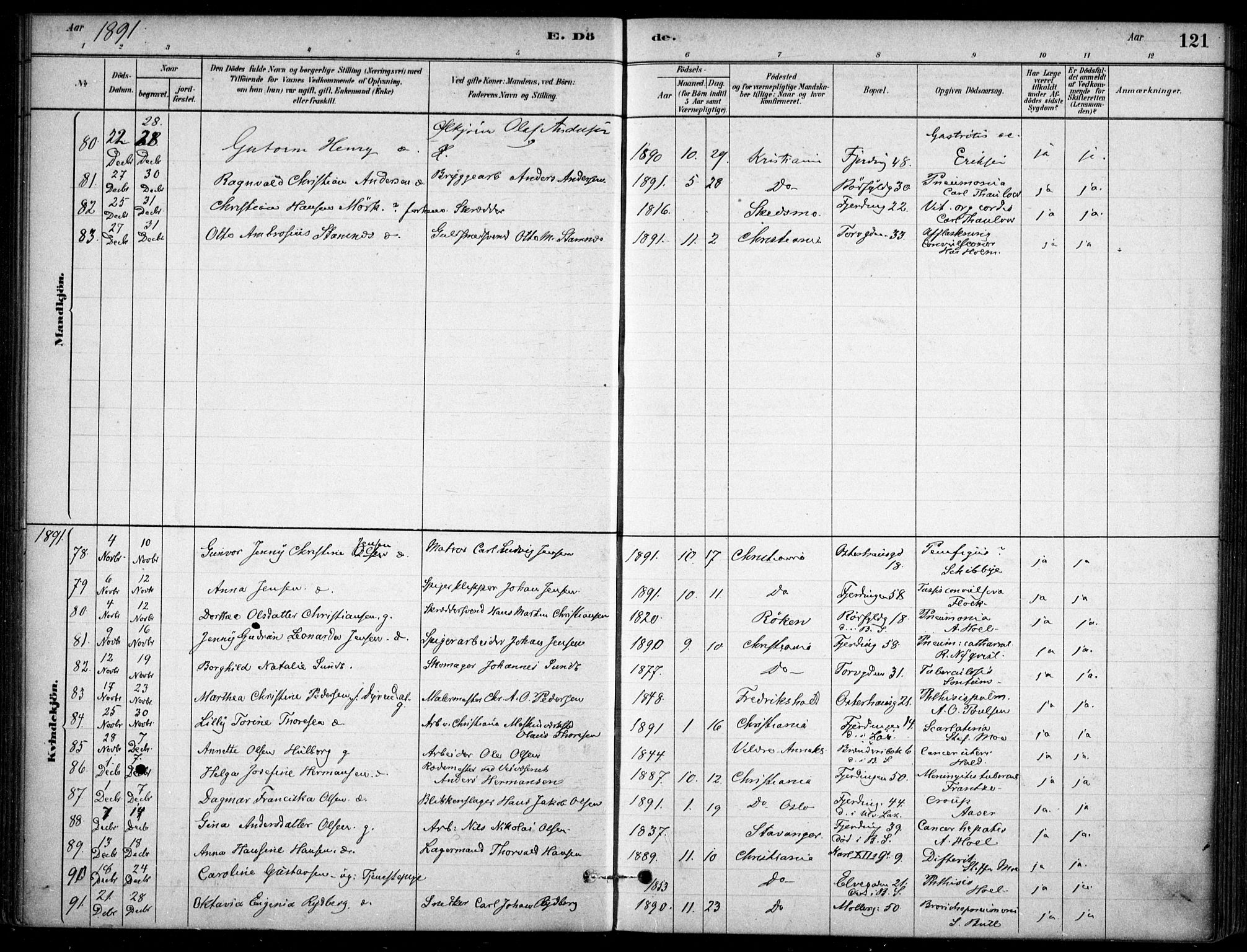 Jakob prestekontor Kirkebøker, AV/SAO-A-10850/F/Fa/L0007: Parish register (official) no. 7, 1880-1905, p. 121