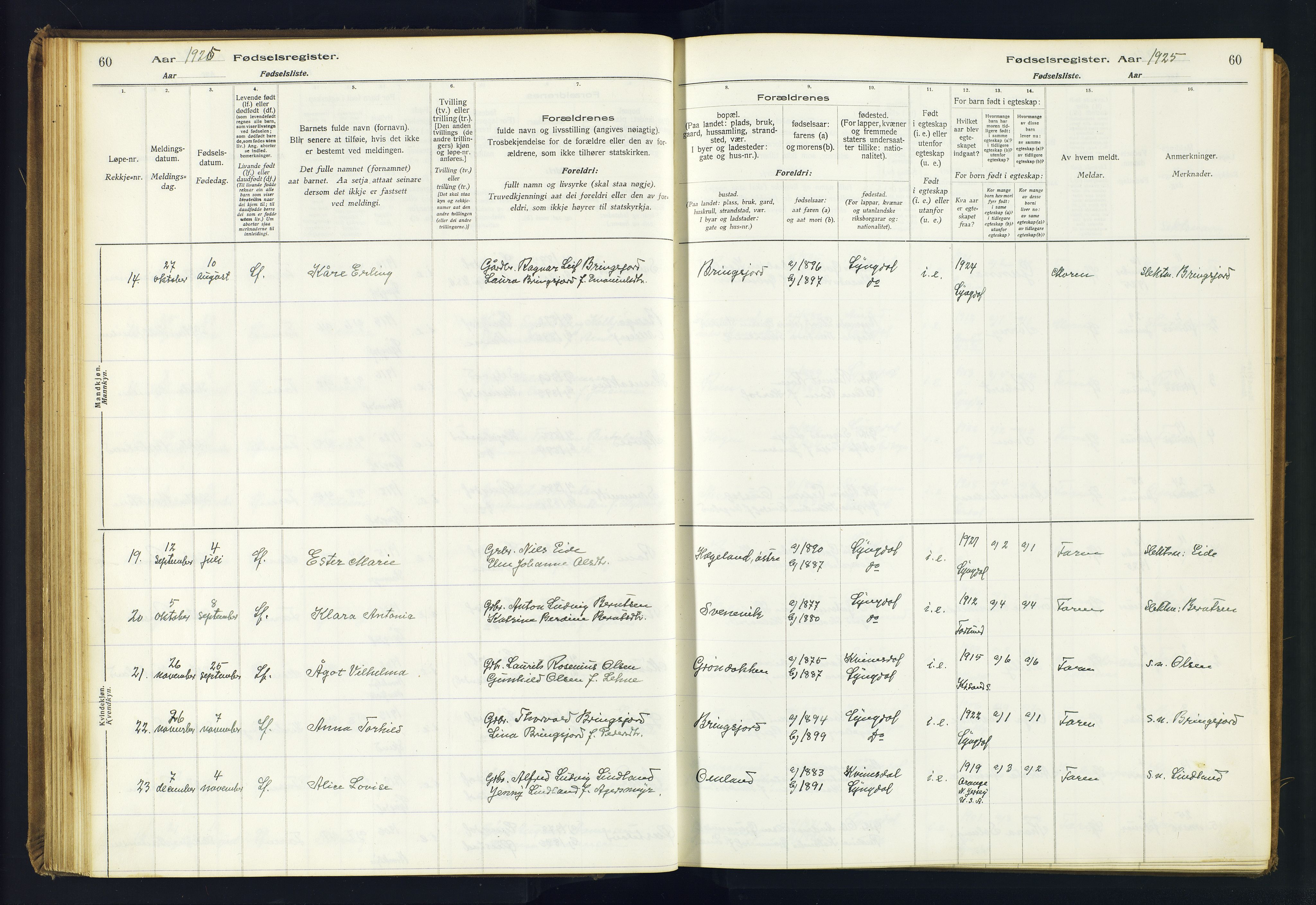 Lyngdal sokneprestkontor, AV/SAK-1111-0029/J/Ja/L0001: Birth register no. A-VI-26, 1916-1951, p. 60