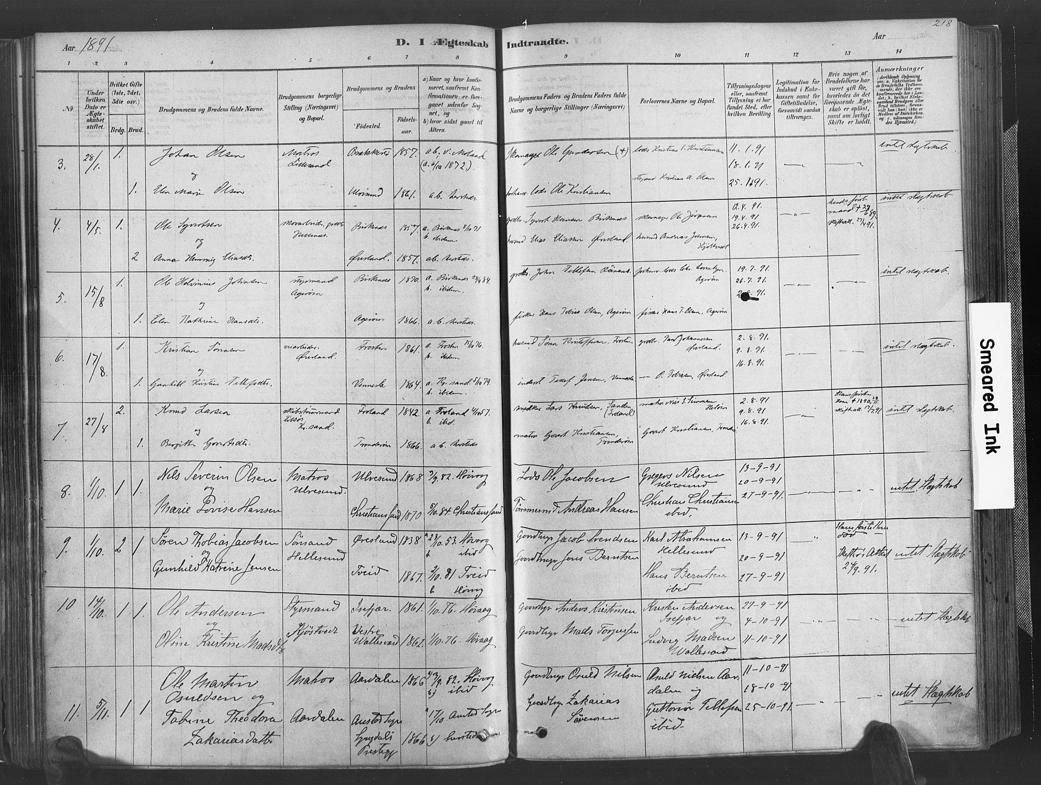 Høvåg sokneprestkontor, AV/SAK-1111-0025/F/Fa/L0005: Parish register (official) no. A 5, 1878-1893, p. 218