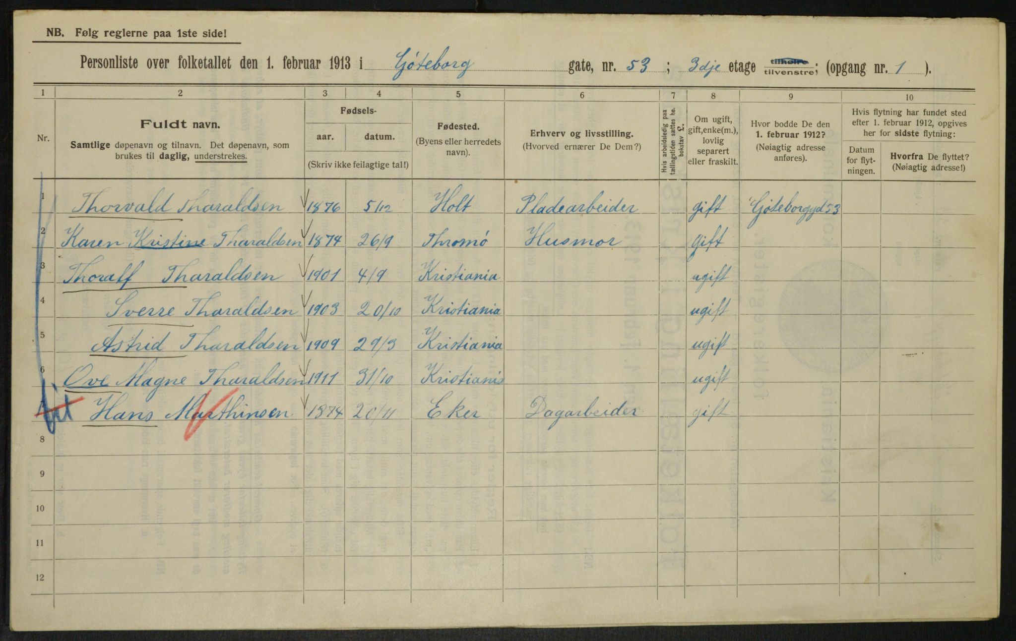 OBA, Municipal Census 1913 for Kristiania, 1913, p. 33327