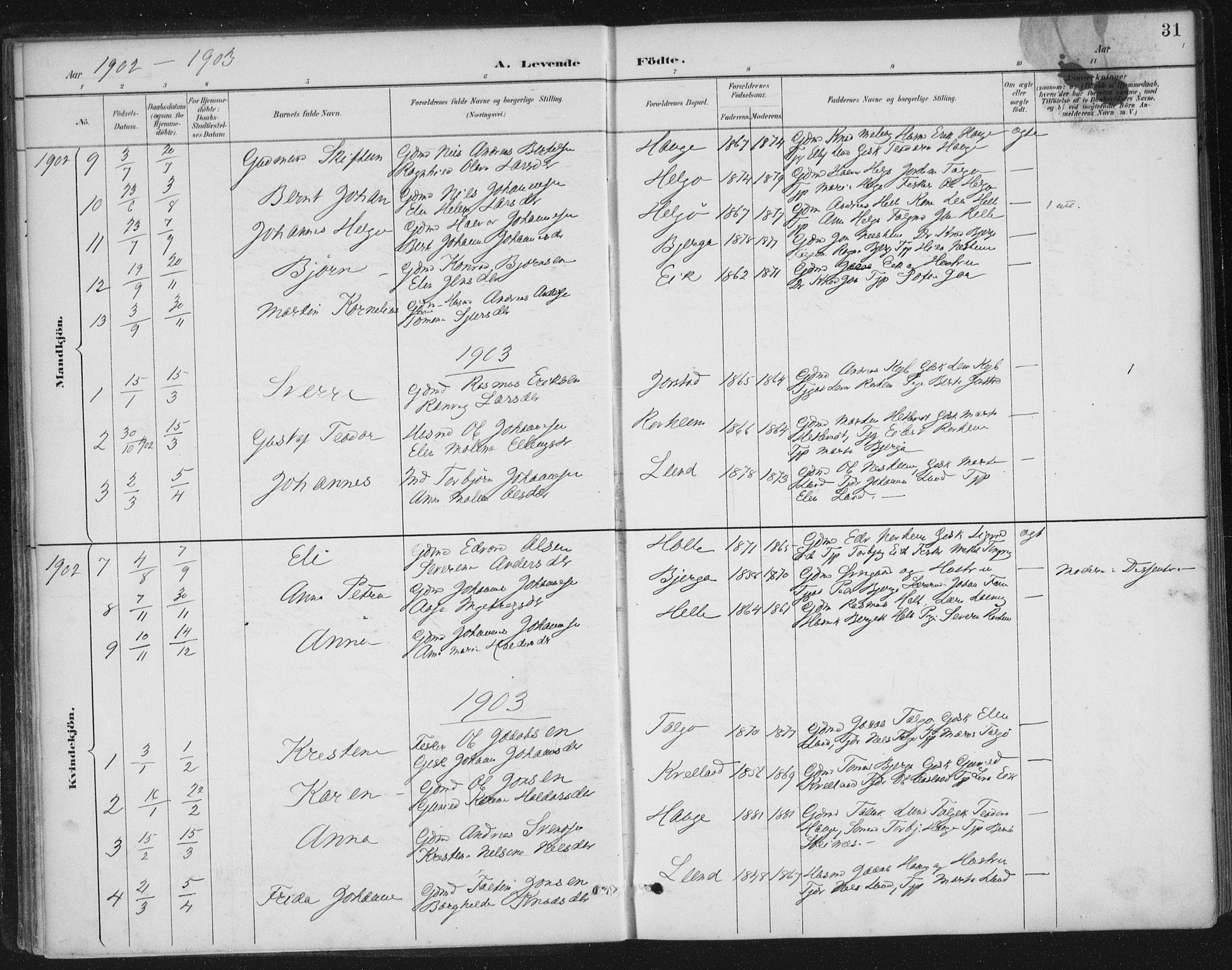 Nedstrand sokneprestkontor, AV/SAST-A-101841/01/IV: Parish register (official) no. A 13, 1887-1915, p. 31