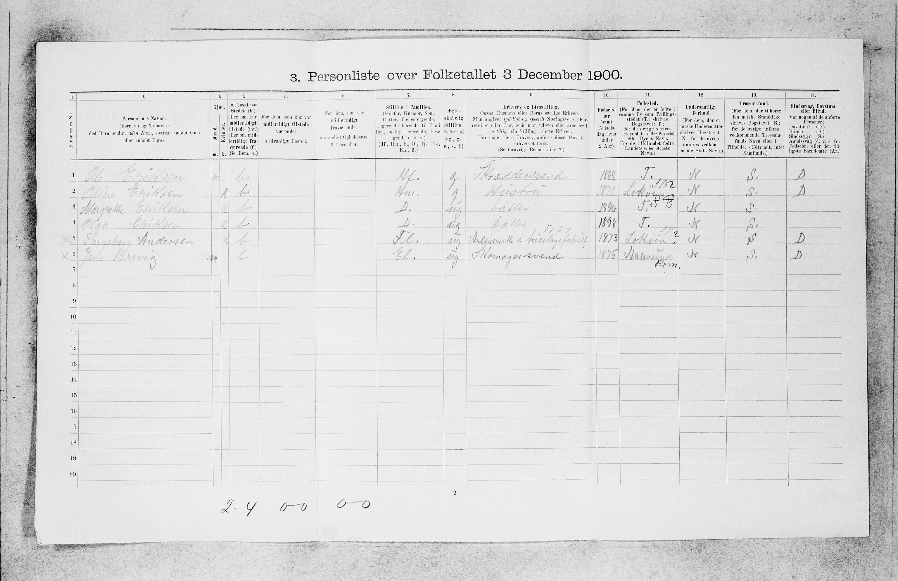 SAB, 1900 census for Bergen, 1900, p. 17194