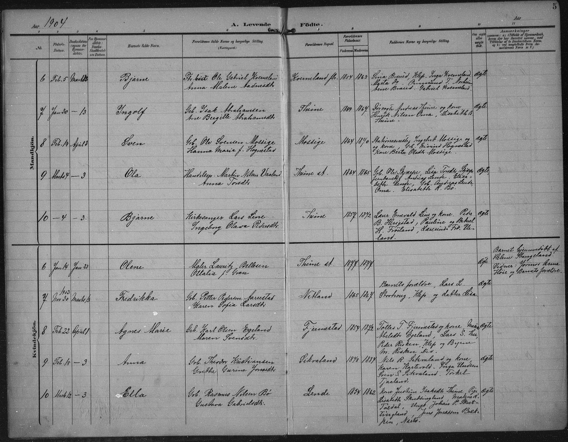 Lye sokneprestkontor, AV/SAST-A-101794/002/A/L0001: Parish register (official) no. A 12, 1904-1920, p. 5
