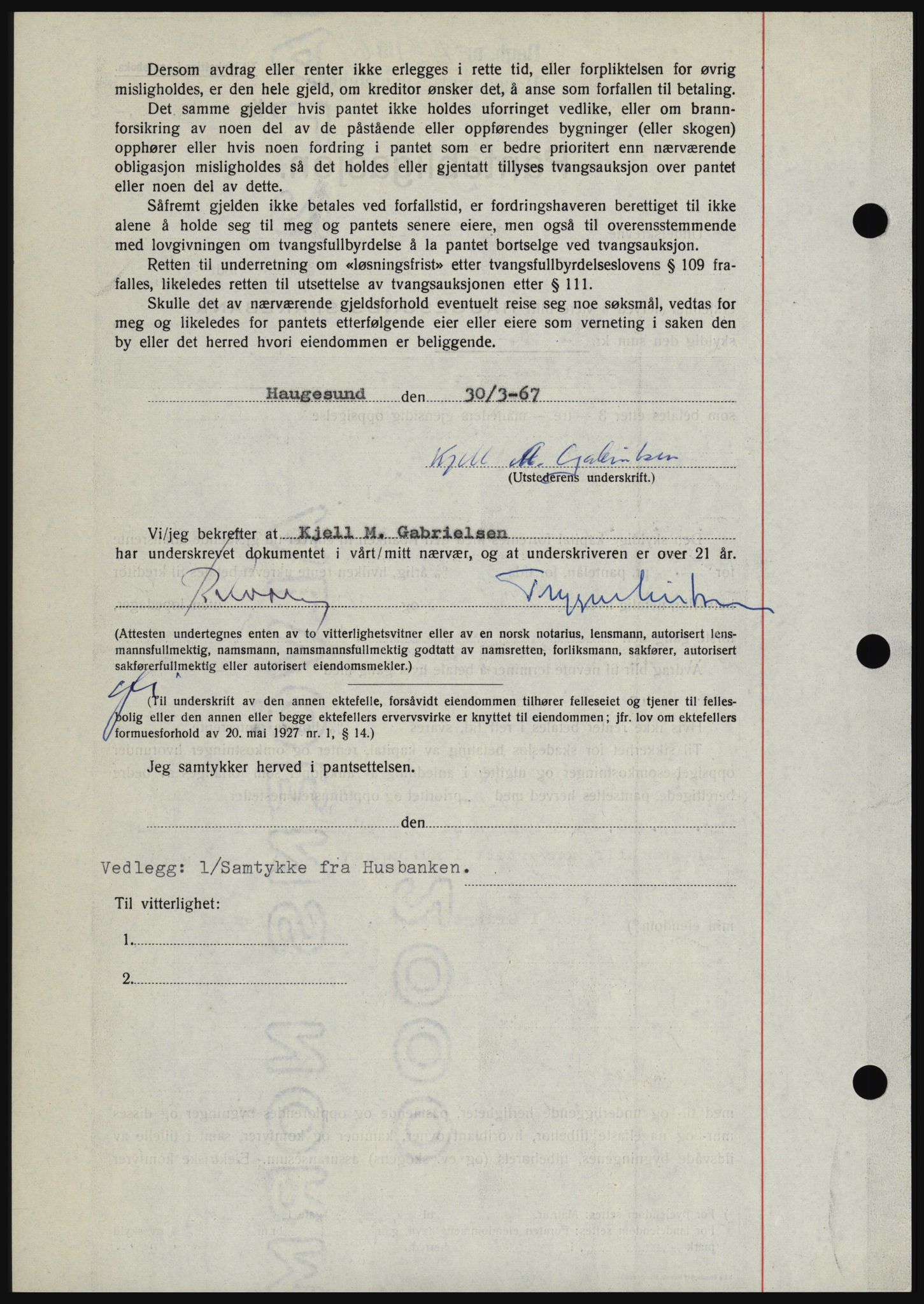 Haugesund tingrett, SAST/A-101415/01/II/IIC/L0056: Mortgage book no. B 56, 1966-1967, Diary no: : 913/1967