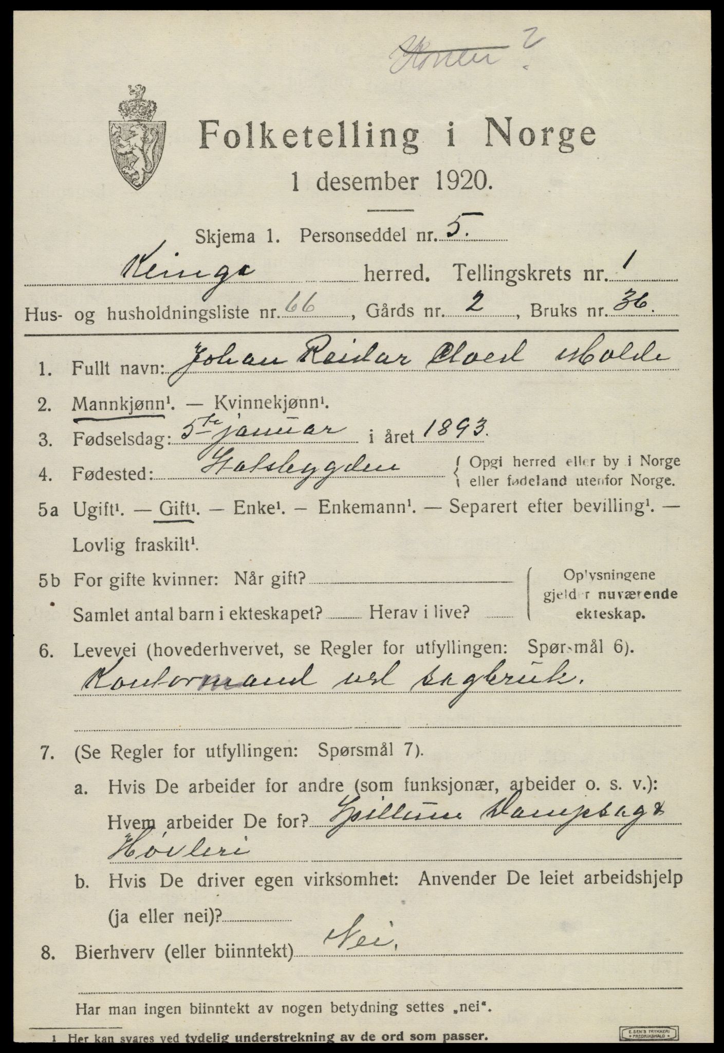 SAT, 1920 census for Klinga, 1920, p. 1395