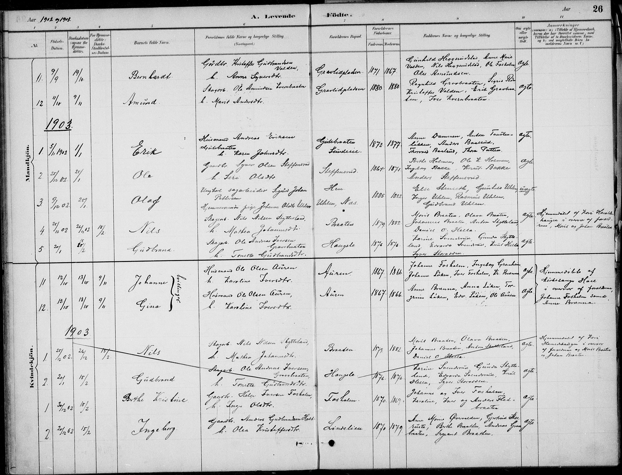 Ådal kirkebøker, AV/SAKO-A-248/F/Fa/L0004: Parish register (official) no. I 4, 1884-1904, p. 26