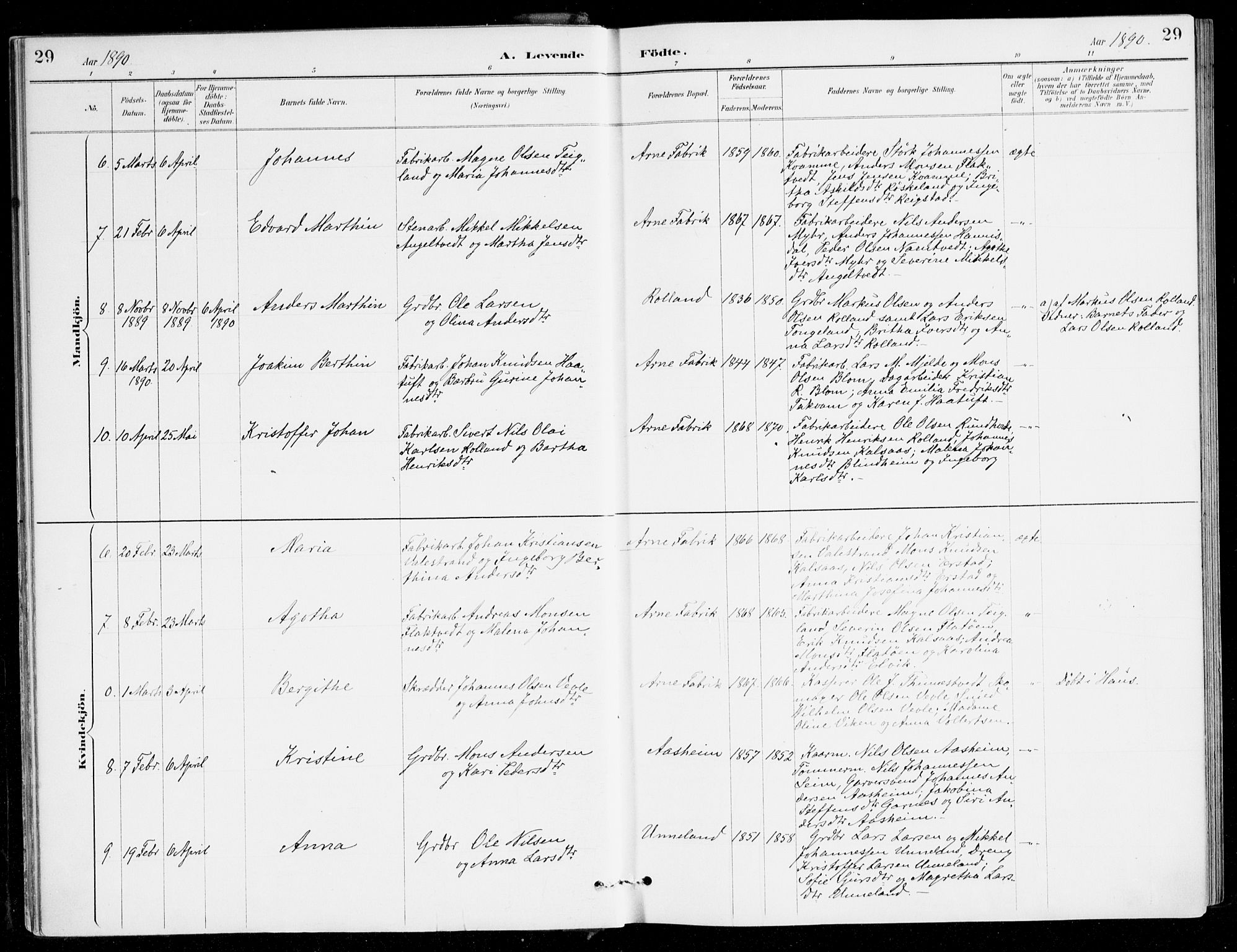 Haus sokneprestembete, AV/SAB-A-75601/H/Haa/Haad/L0001: Parish register (official) no. D 1, 1887-1898, p. 29