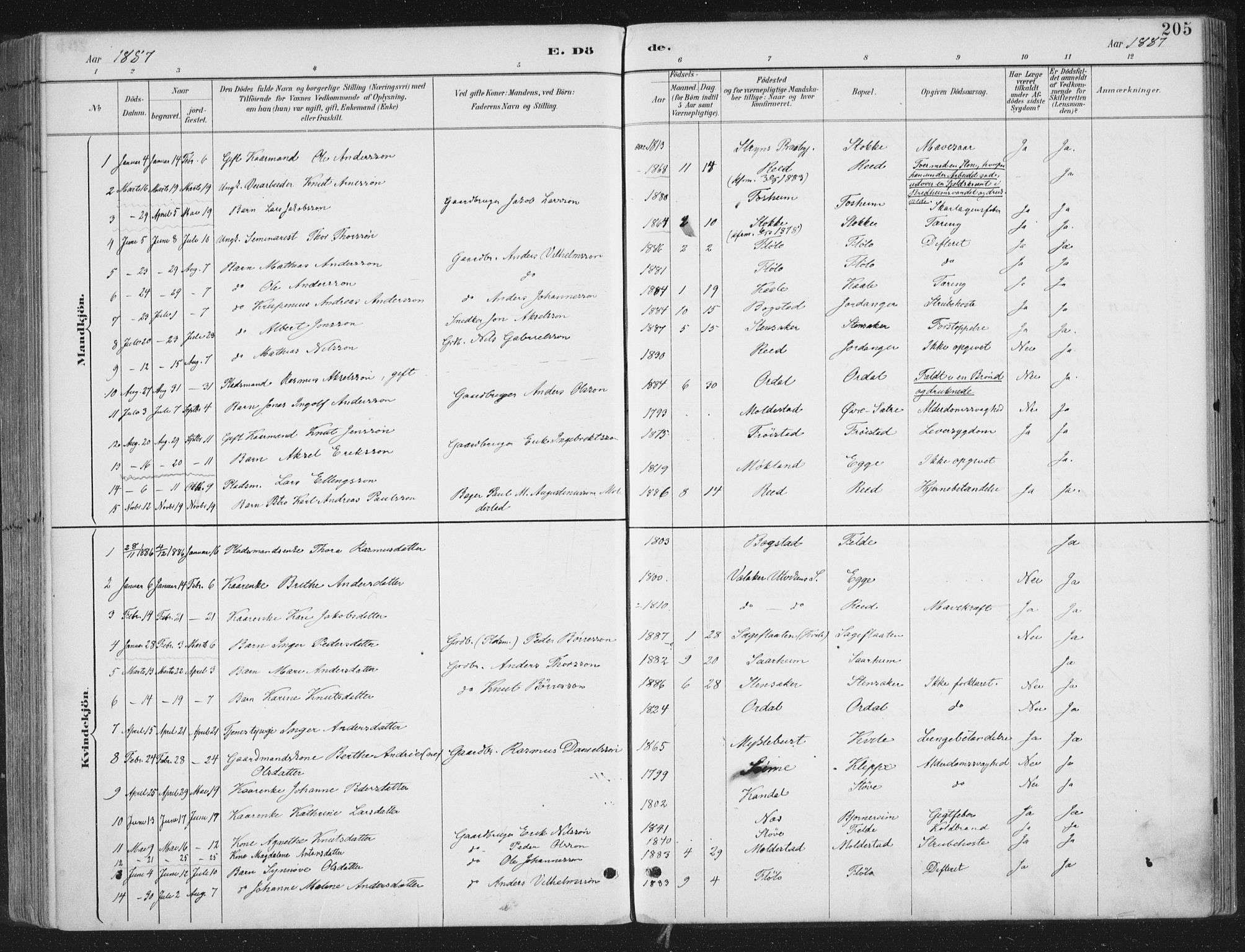 Gloppen sokneprestembete, AV/SAB-A-80101/H/Haa/Haac/L0002: Parish register (official) no. C  2, 1887-1904, p. 205