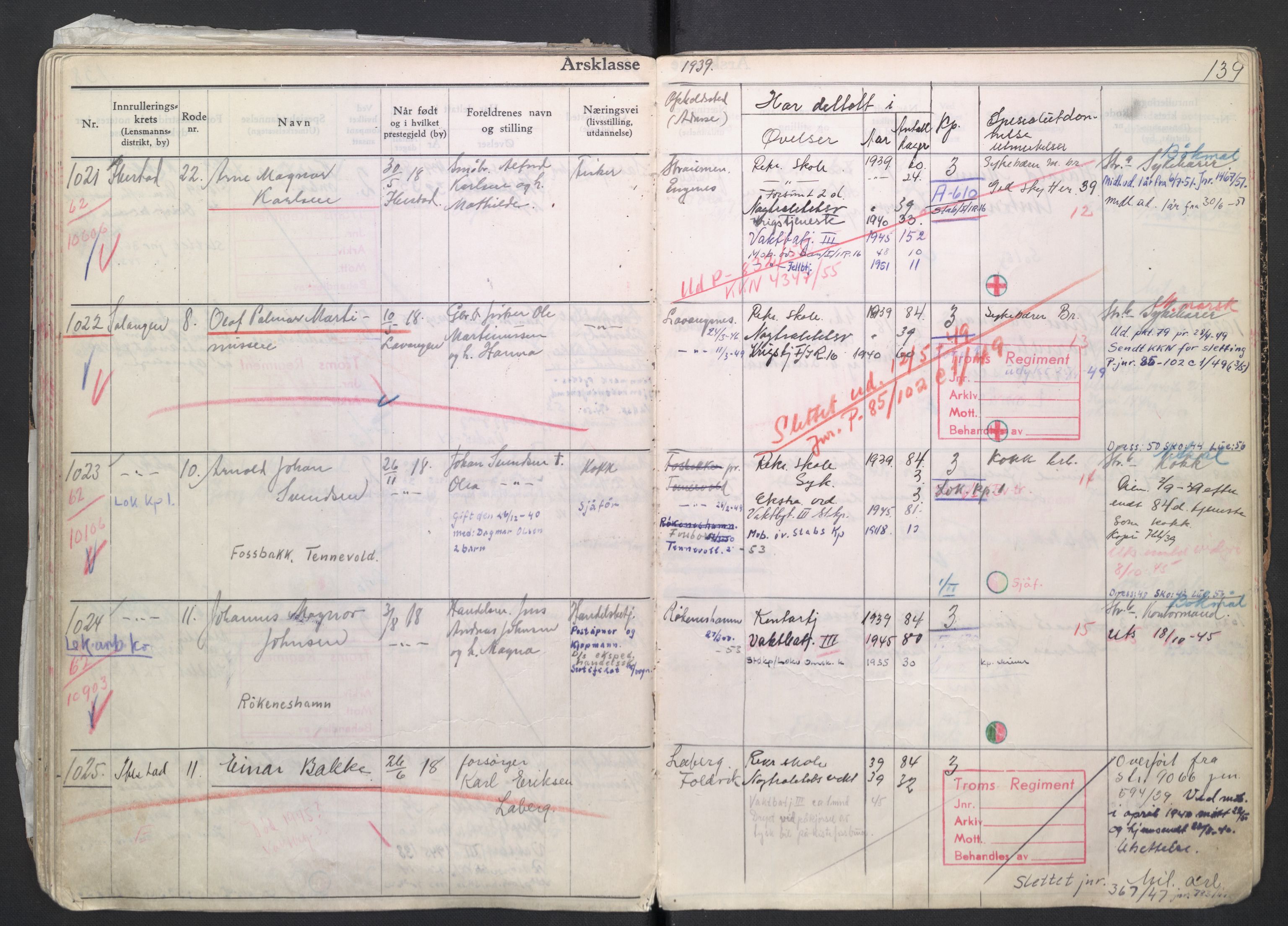 Forsvaret, Troms infanteriregiment nr. 16, AV/RA-RAFA-3146/P/Pa/L0007/0004: Ruller / Rulle for regimentets menige mannskaper, årsklasse 1939, 1939, p. 139